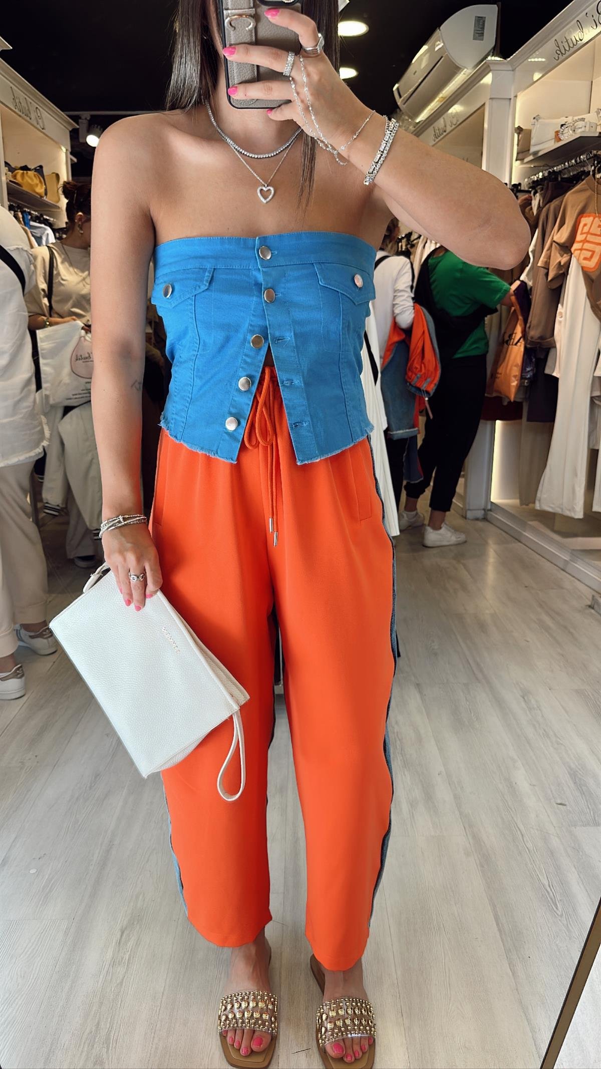 Orange Arka Jean Detaylı Bol Paça Pantolon