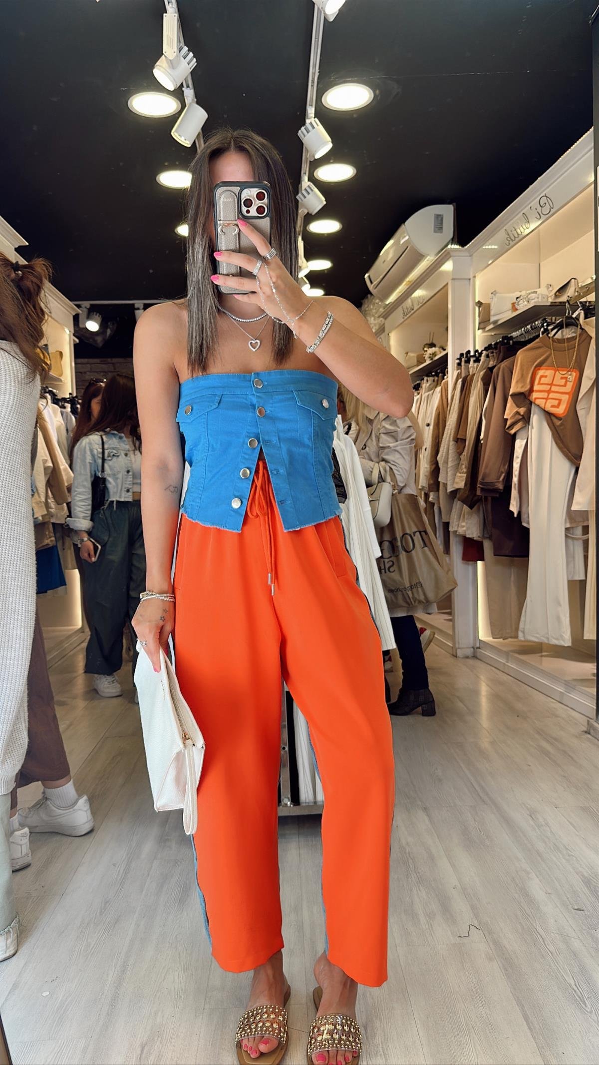 Orange Arka Jean Detaylı Bol Paça Pantolon