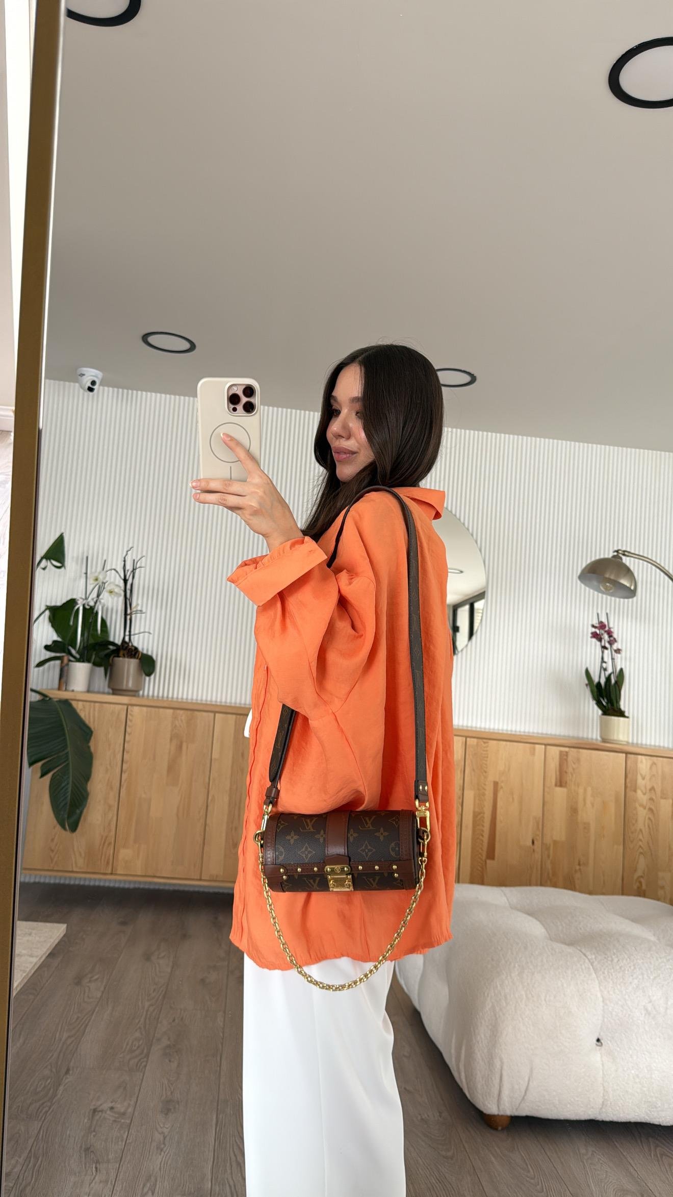 Orange Tensel Kumaş Düşük Omuzlu Oversize Gömlek