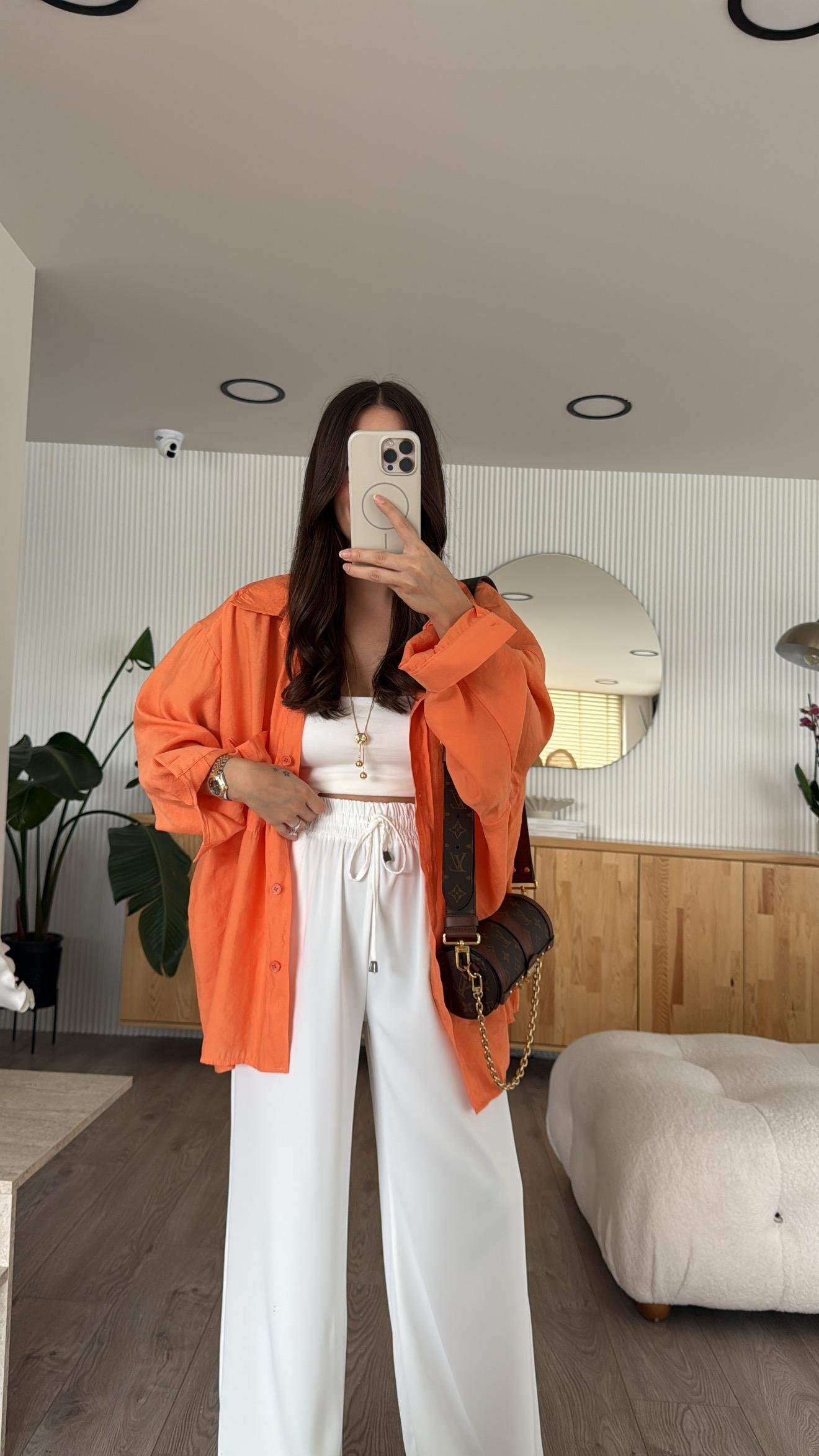 Orange Tensel Kumaş Düşük Omuzlu Oversize Gömlek