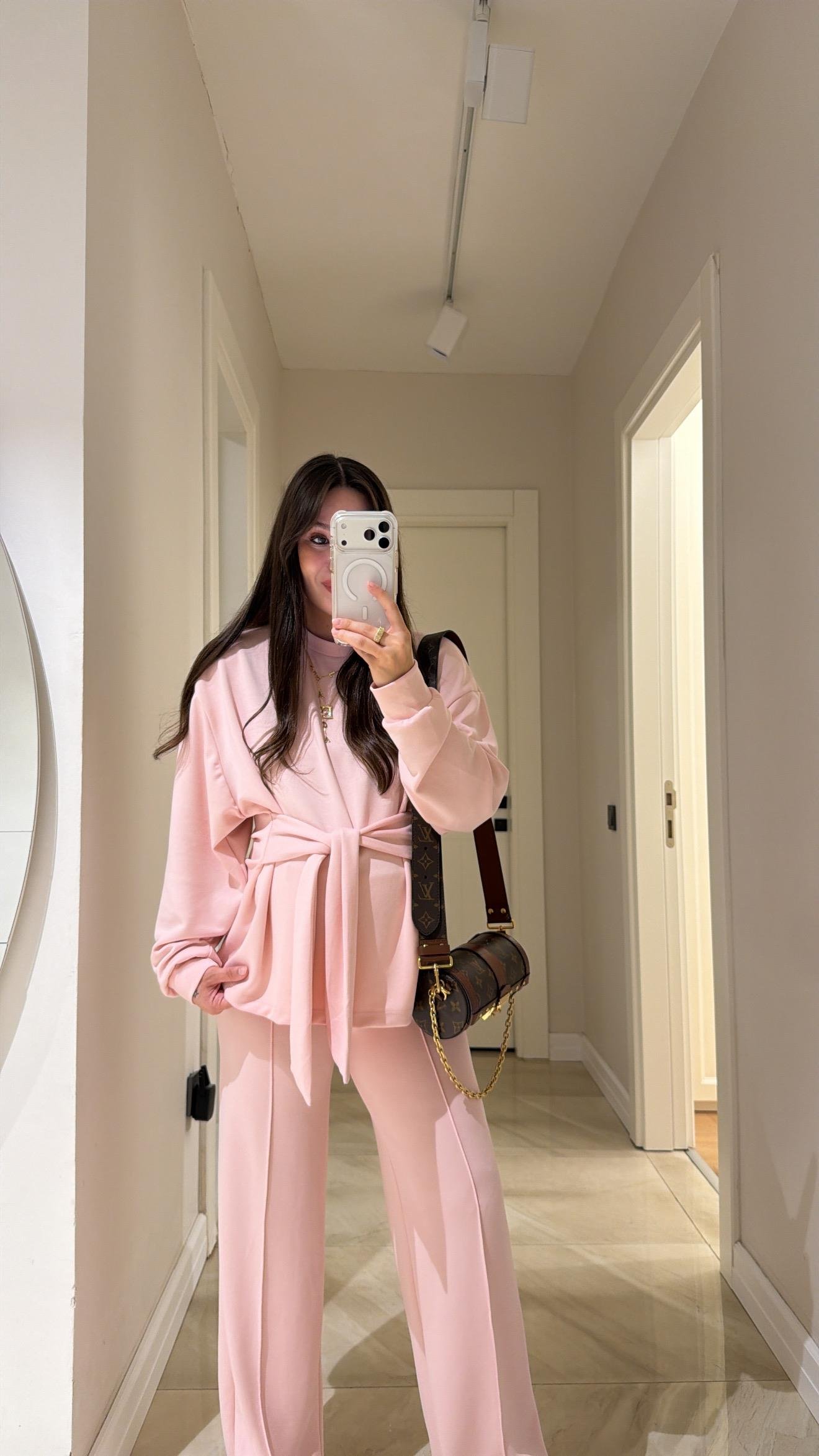 Pembe Bağlama Detaylı Sweat Pantolon Takım 