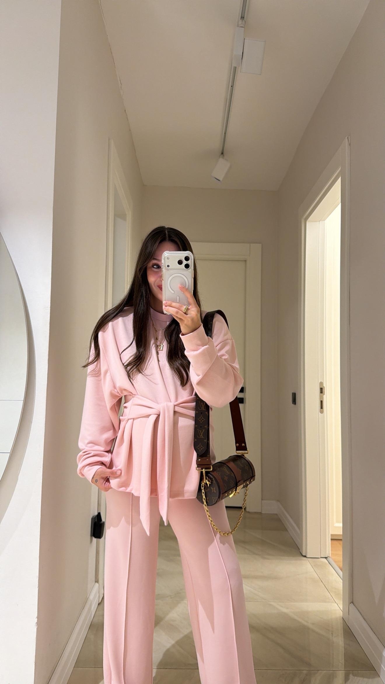 Pembe Bağlama Detaylı Sweat Pantolon Takım 