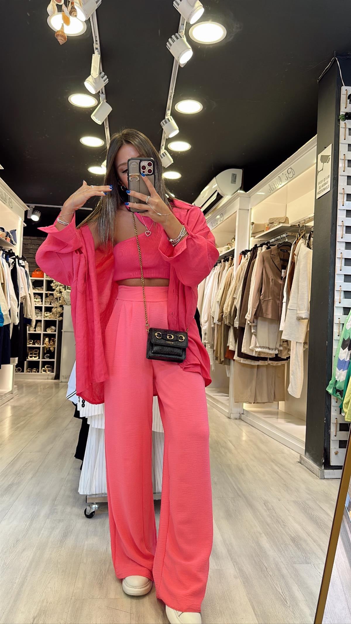 Pembe Beli Lastikli Geniş Paça Pantolon