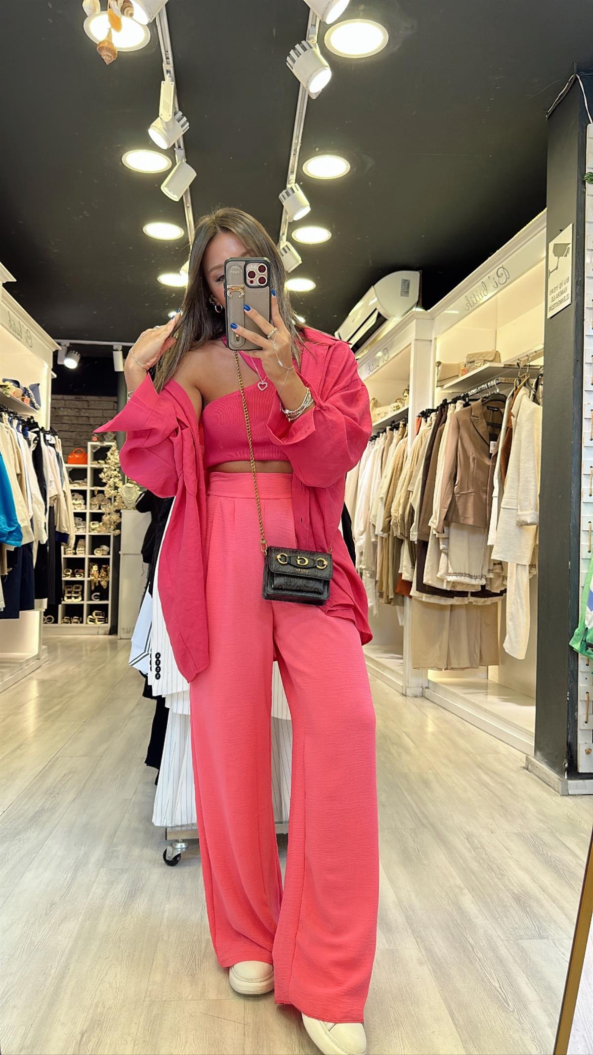Pembe Beli Lastikli Geniş Paça Pantolon
