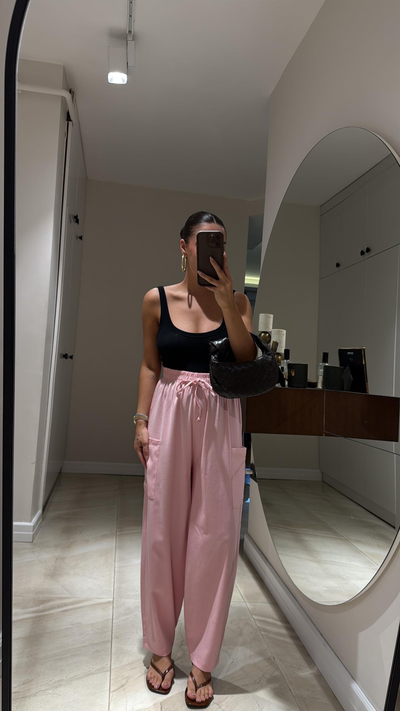 Pembe Cep Detaylı Şalvar Pantolon