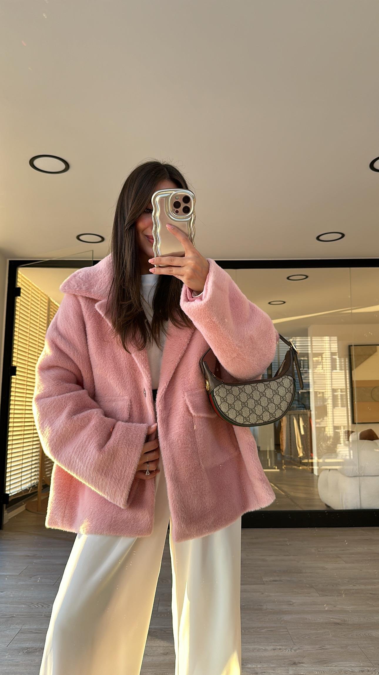 Pembe Çift Cepli Peluş Mont 