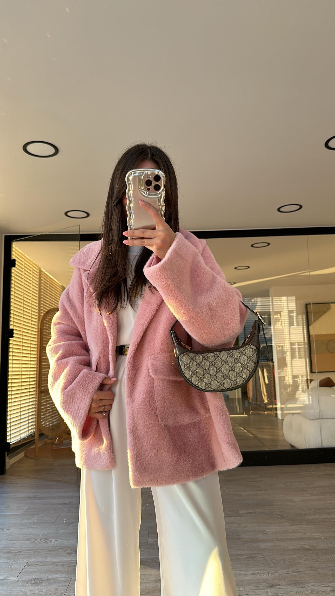 Pembe Çift Cepli Peluş Mont 