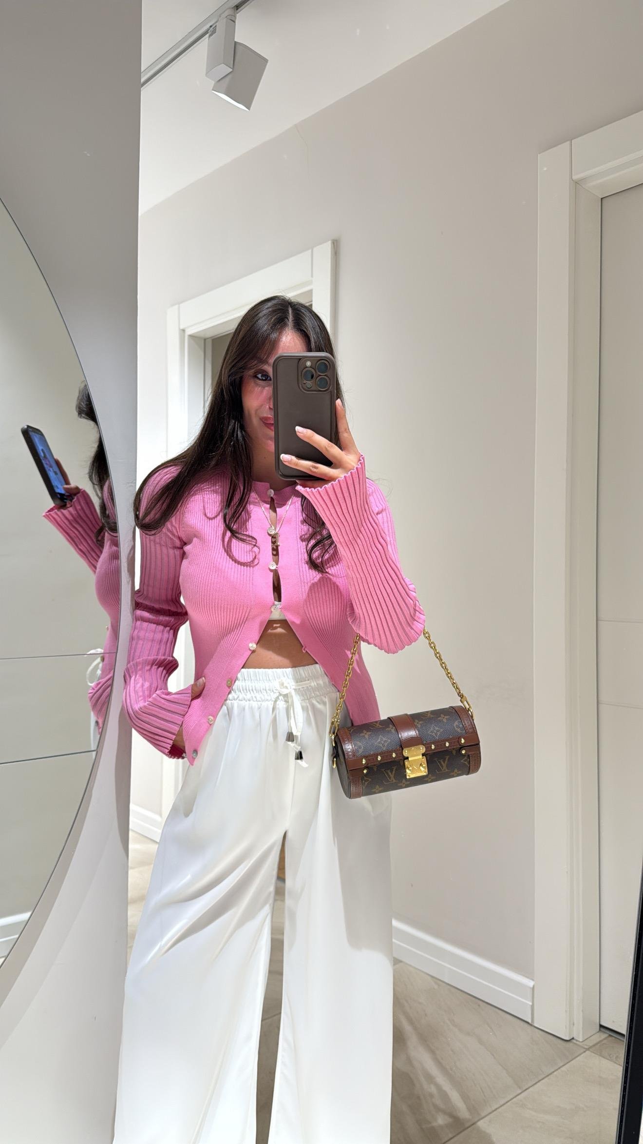 Pembe Fitilli Triko Hırka