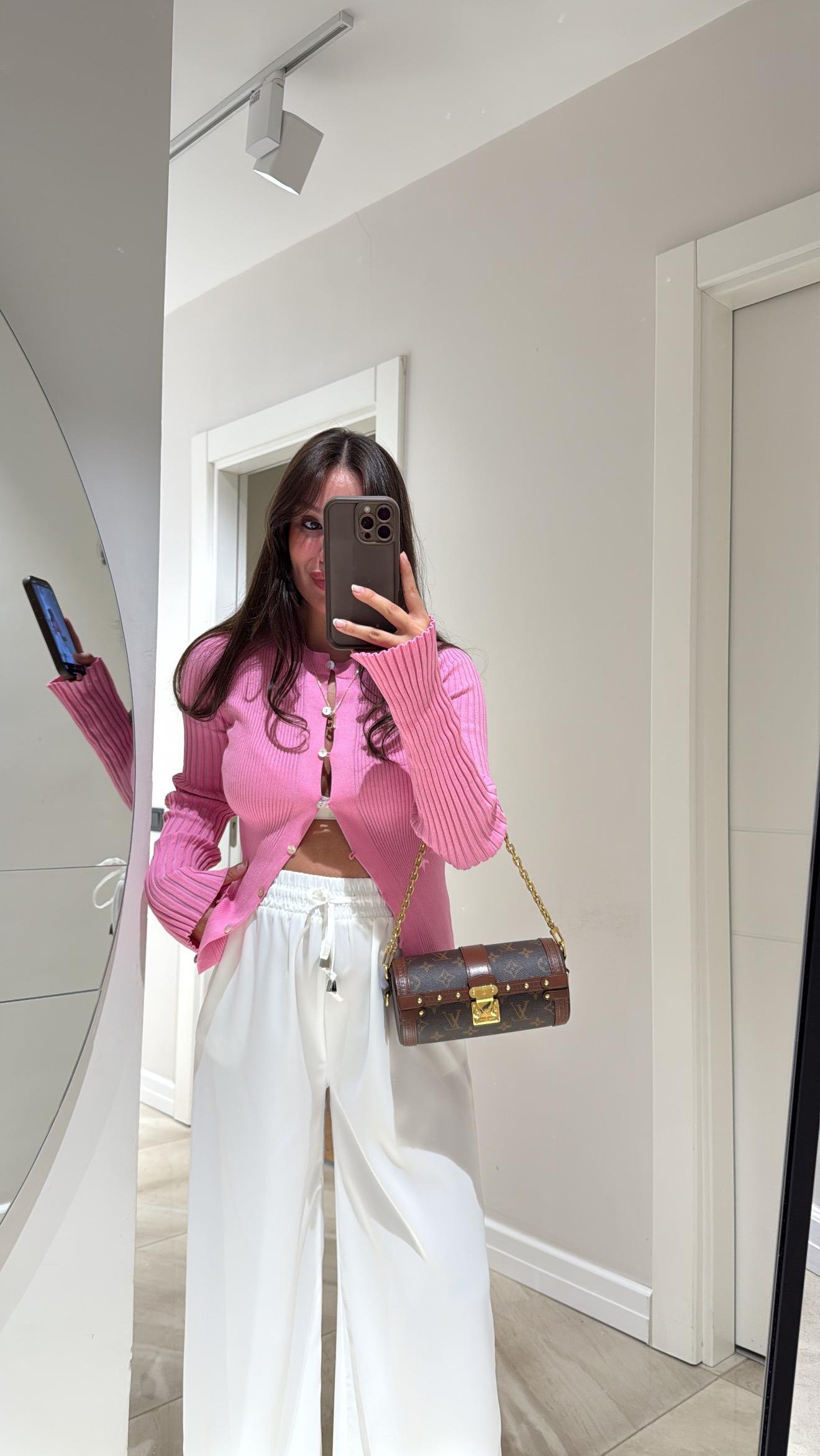 Pembe Fitilli Triko Hırka