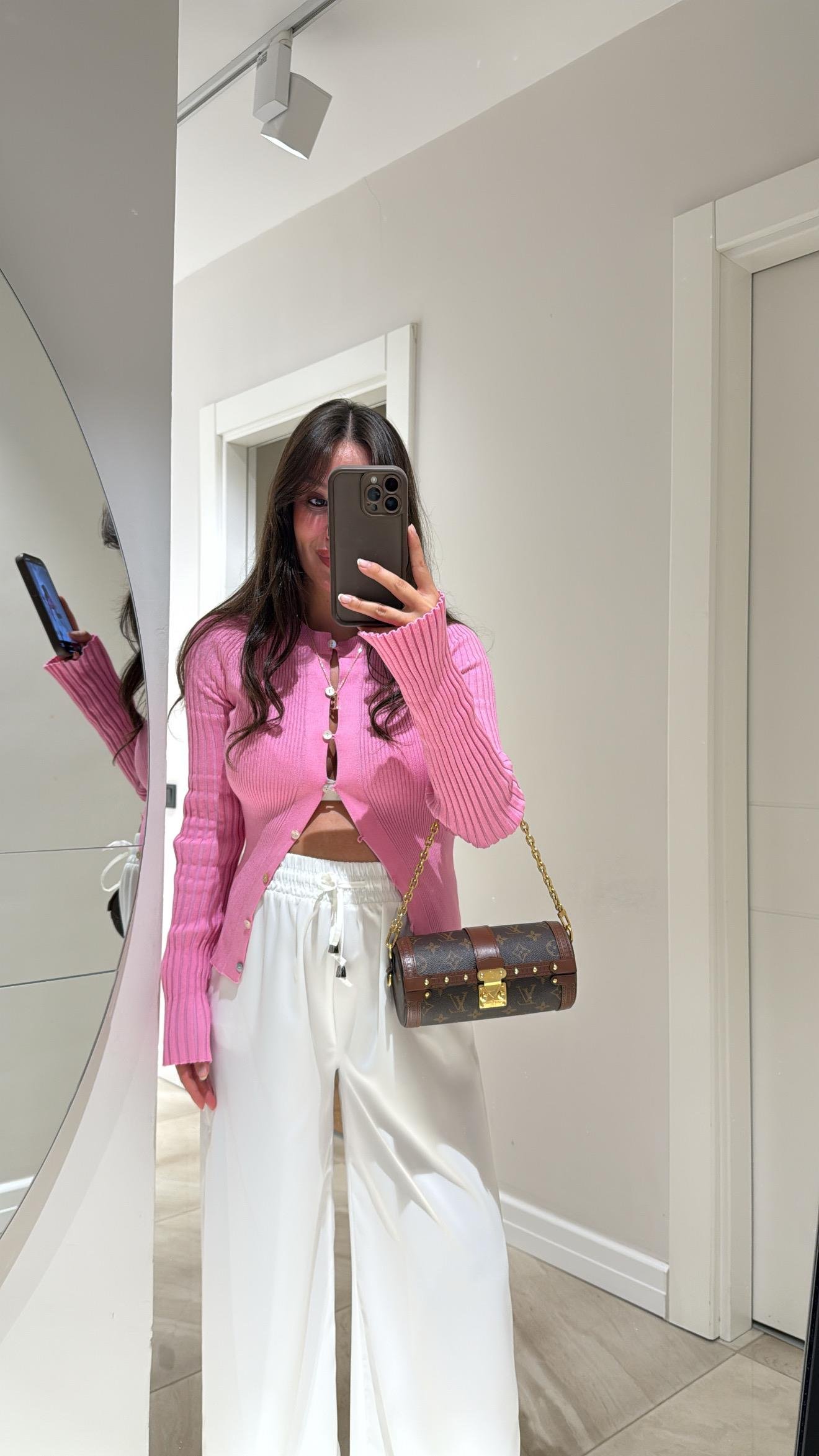 Pembe Fitilli Triko Hırka