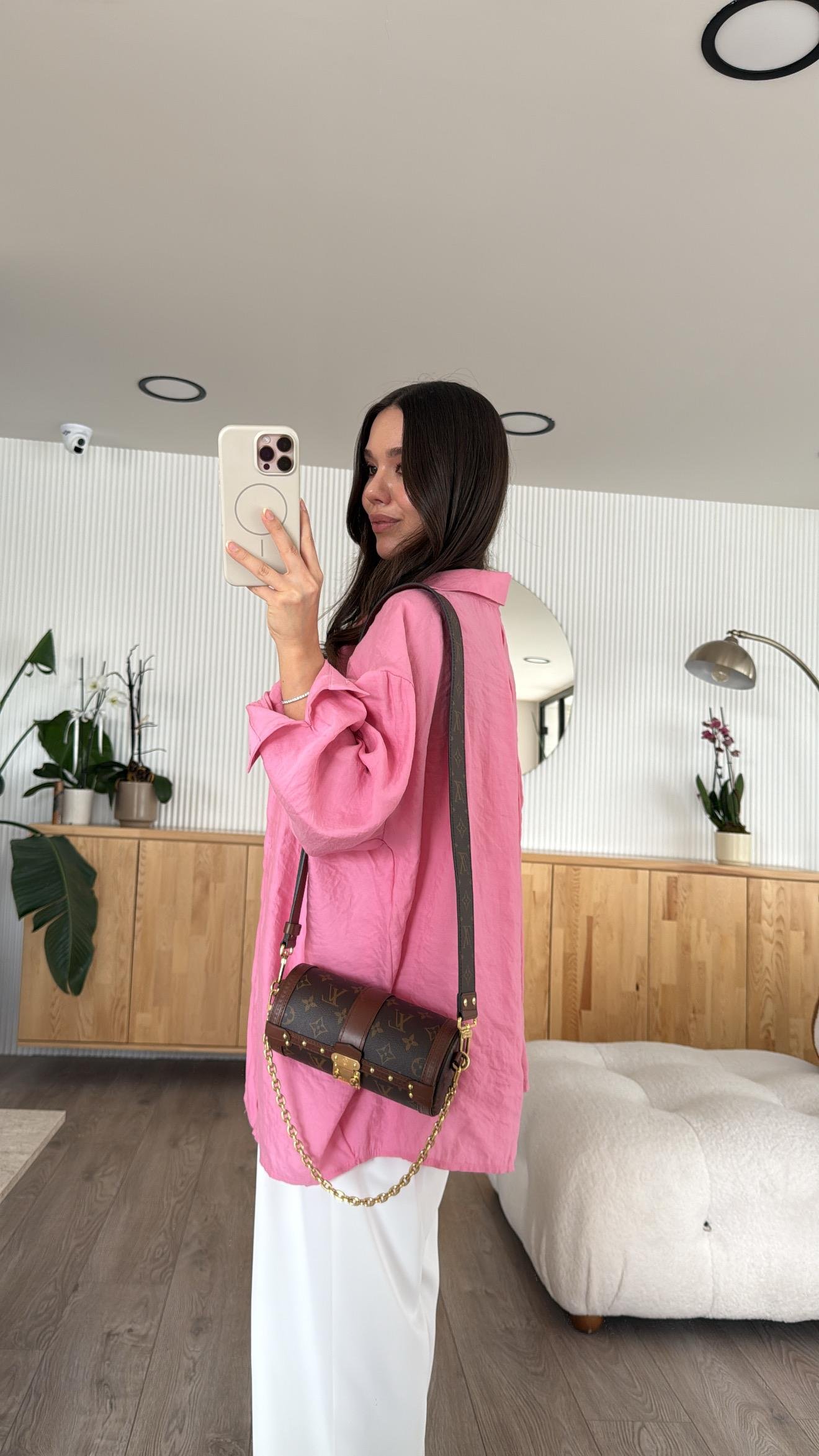 Pembe Tensel Kumaş Düşük Omuzlu Oversize Gömlek