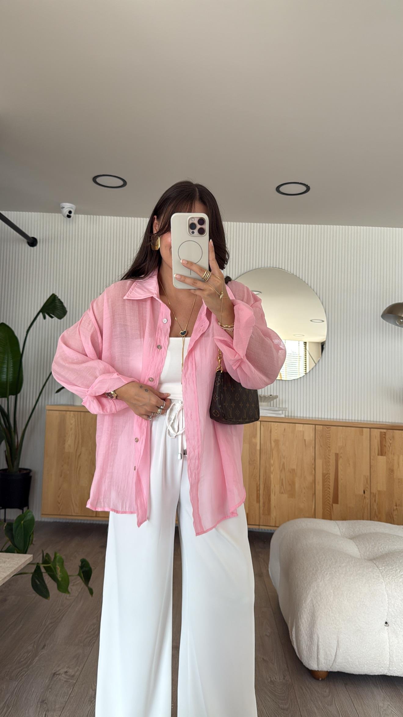 Pembe Transparan İpeksi Gömlek 