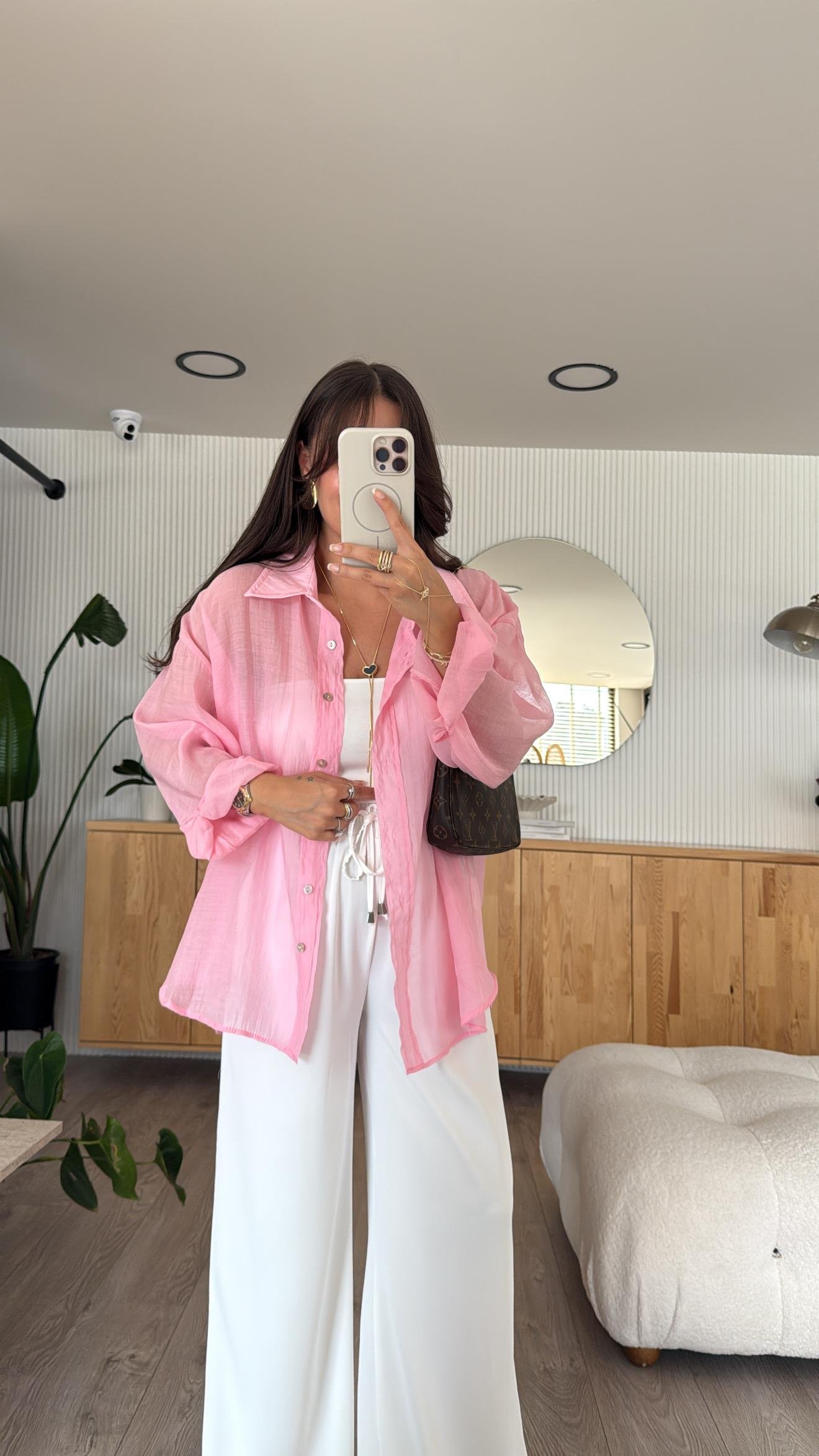 Pembe Transparan İpeksi Gömlek 