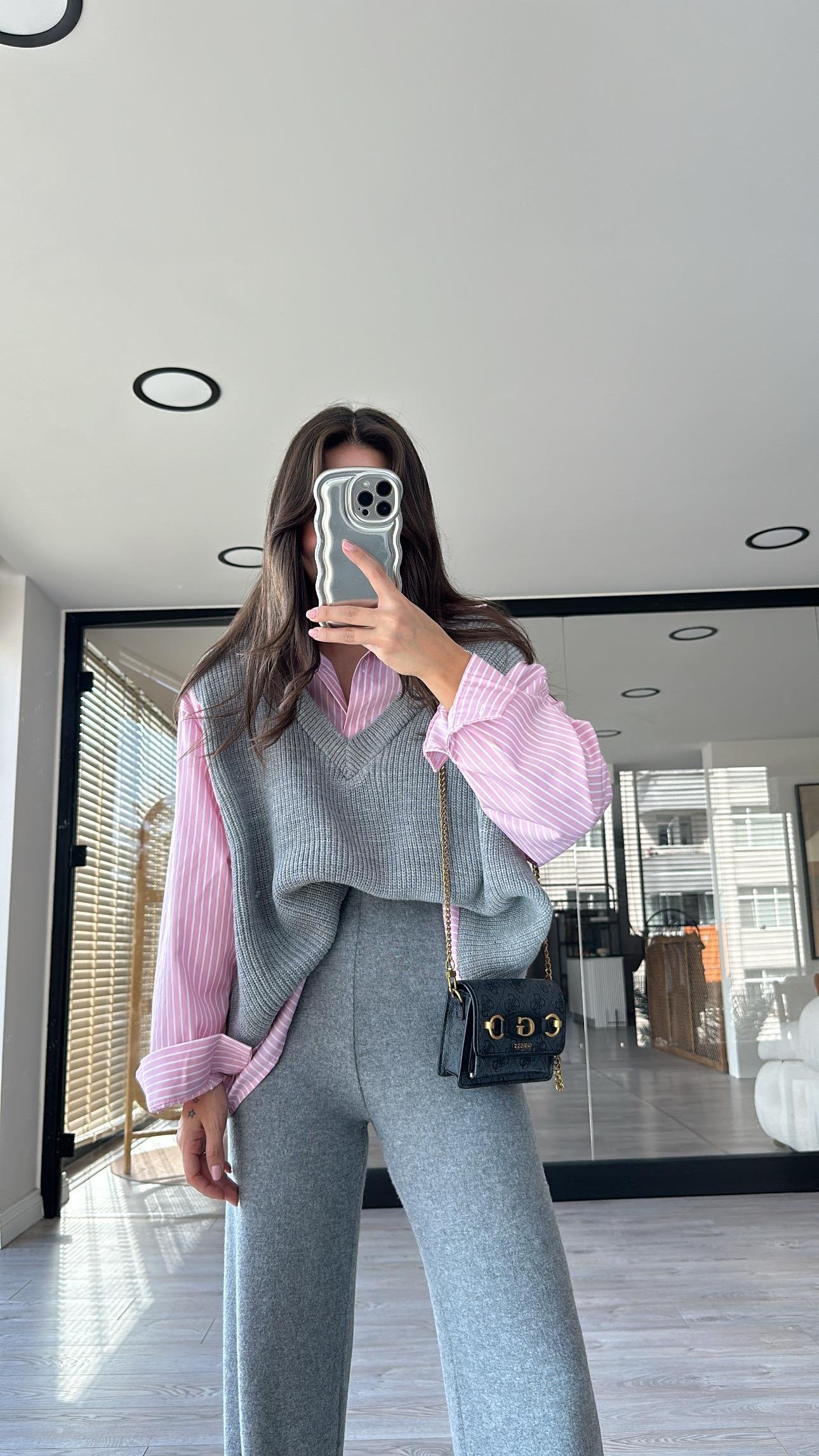 Pembe Triko Detaylı Garnili Gömlek 