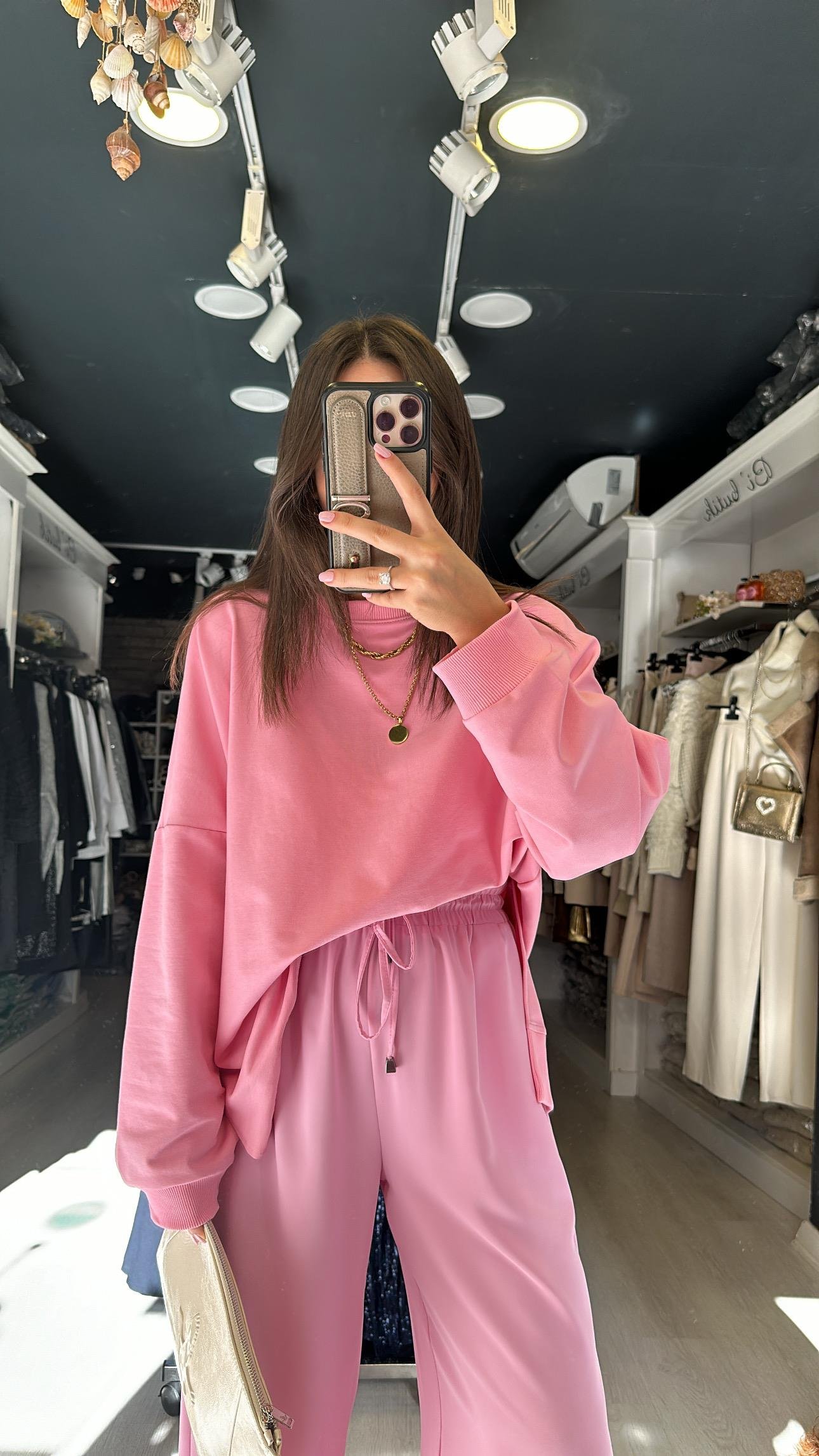 Pembe Yan Yırtmaç Detaylı Basic Sweat