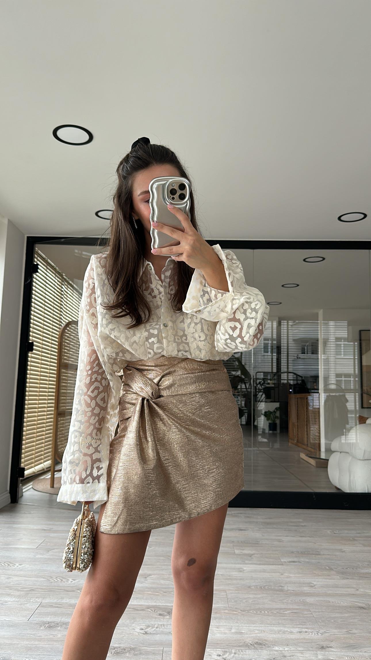 Rose Gold Ön Düğüm Detaylı Şort Etek