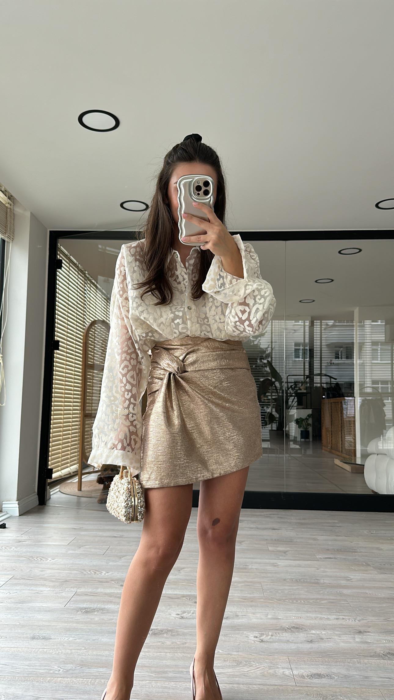 Rose Gold Ön Düğüm Detaylı Şort Etek