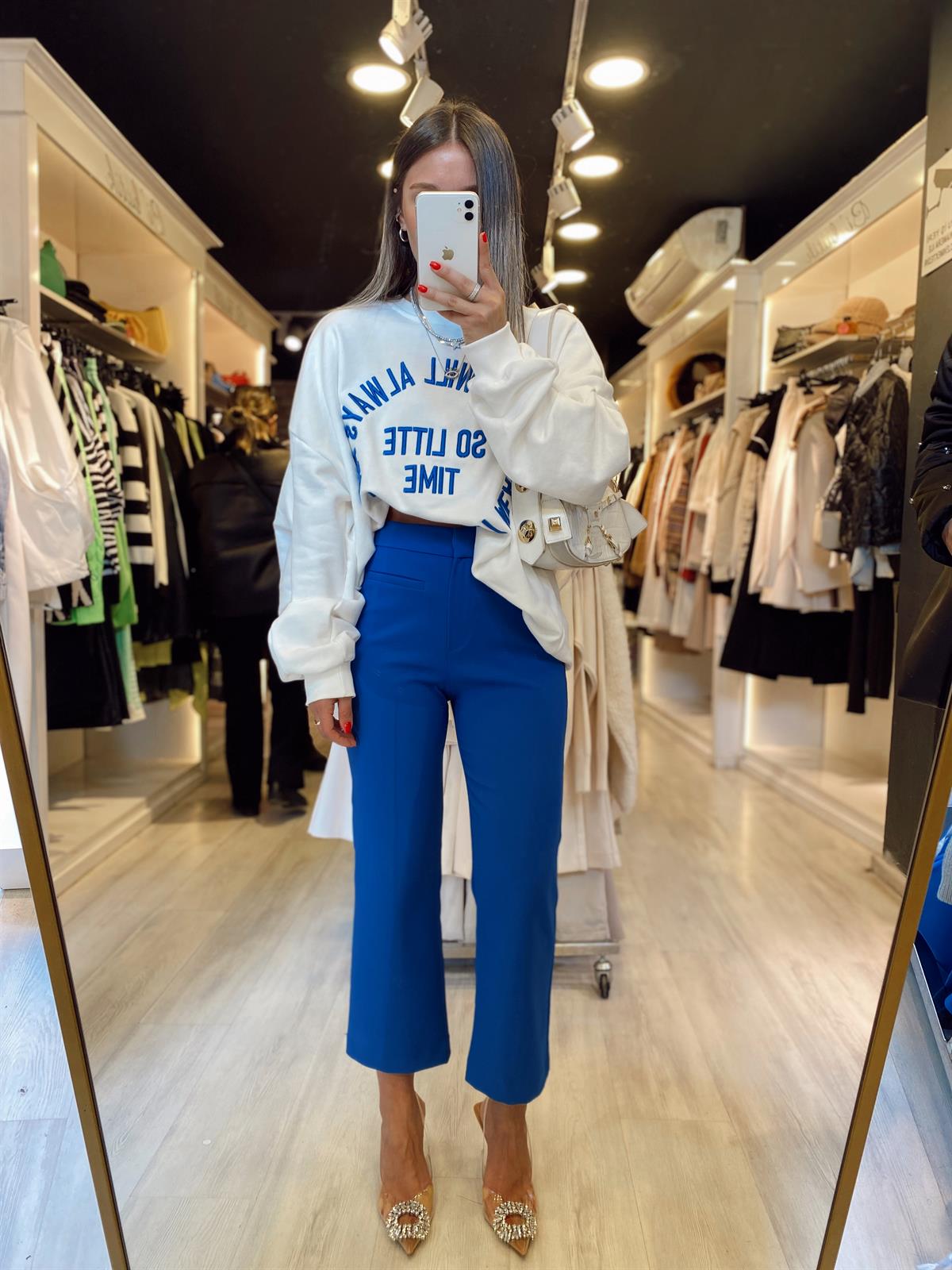 Saks Mavi Ön Cep Detaylı Kumaş Pantolon 