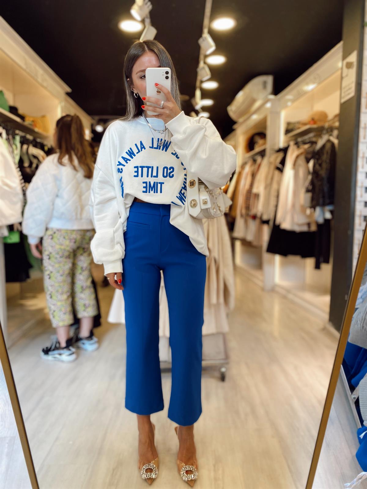 Saks Mavi Ön Cep Detaylı Kumaş Pantolon 