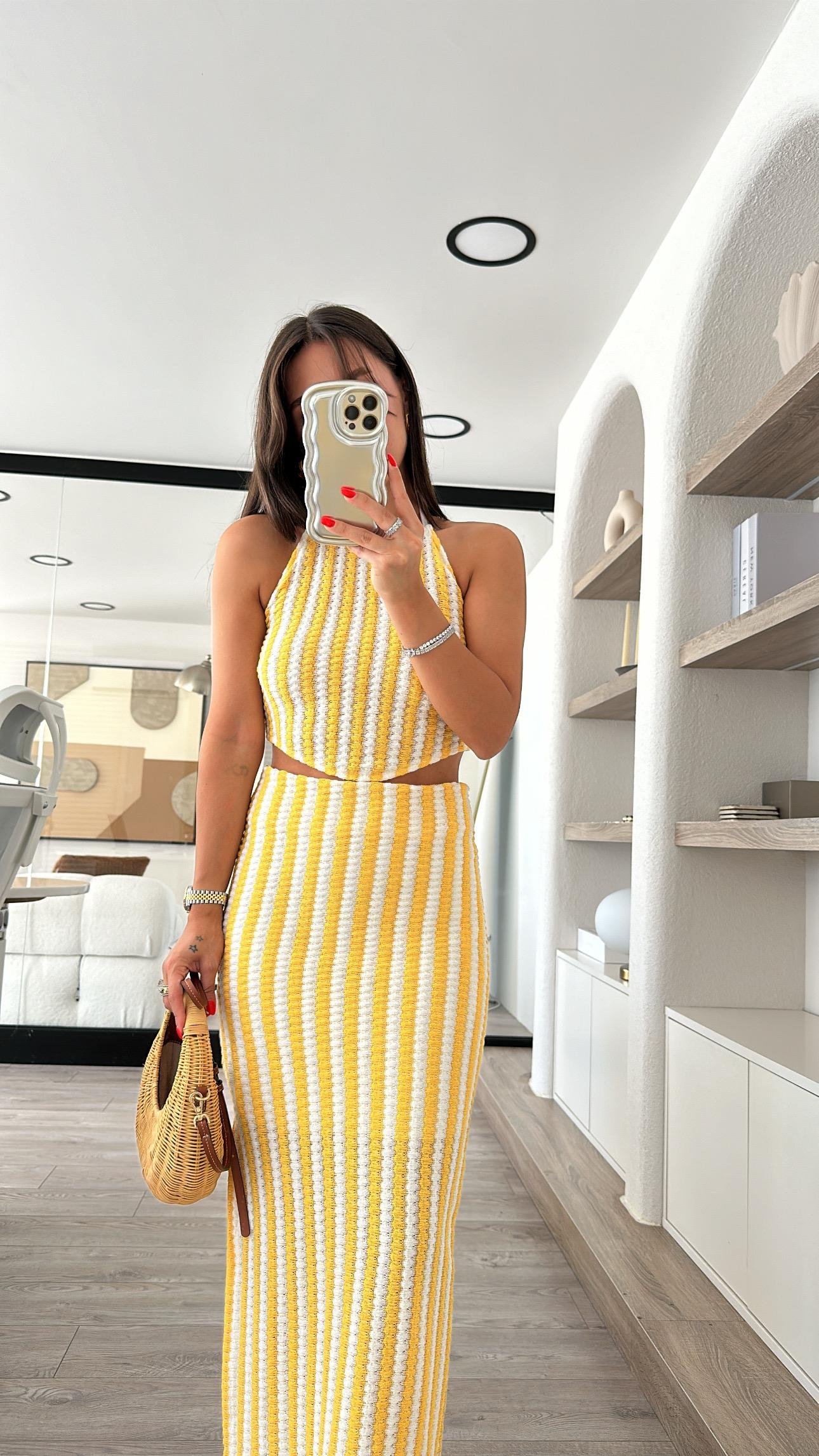 Sarı Beyaz  Ajurlu Etekli Takım