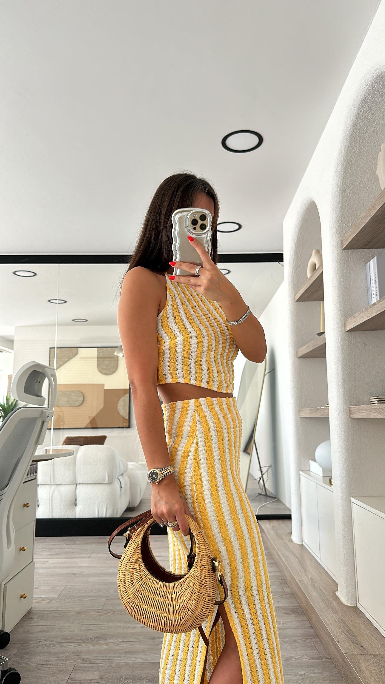 Sarı Beyaz  Ajurlu Etekli Takım