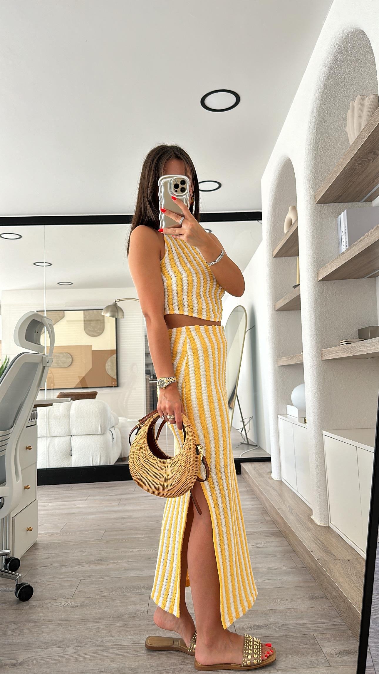 Sarı Beyaz  Ajurlu Etekli Takım