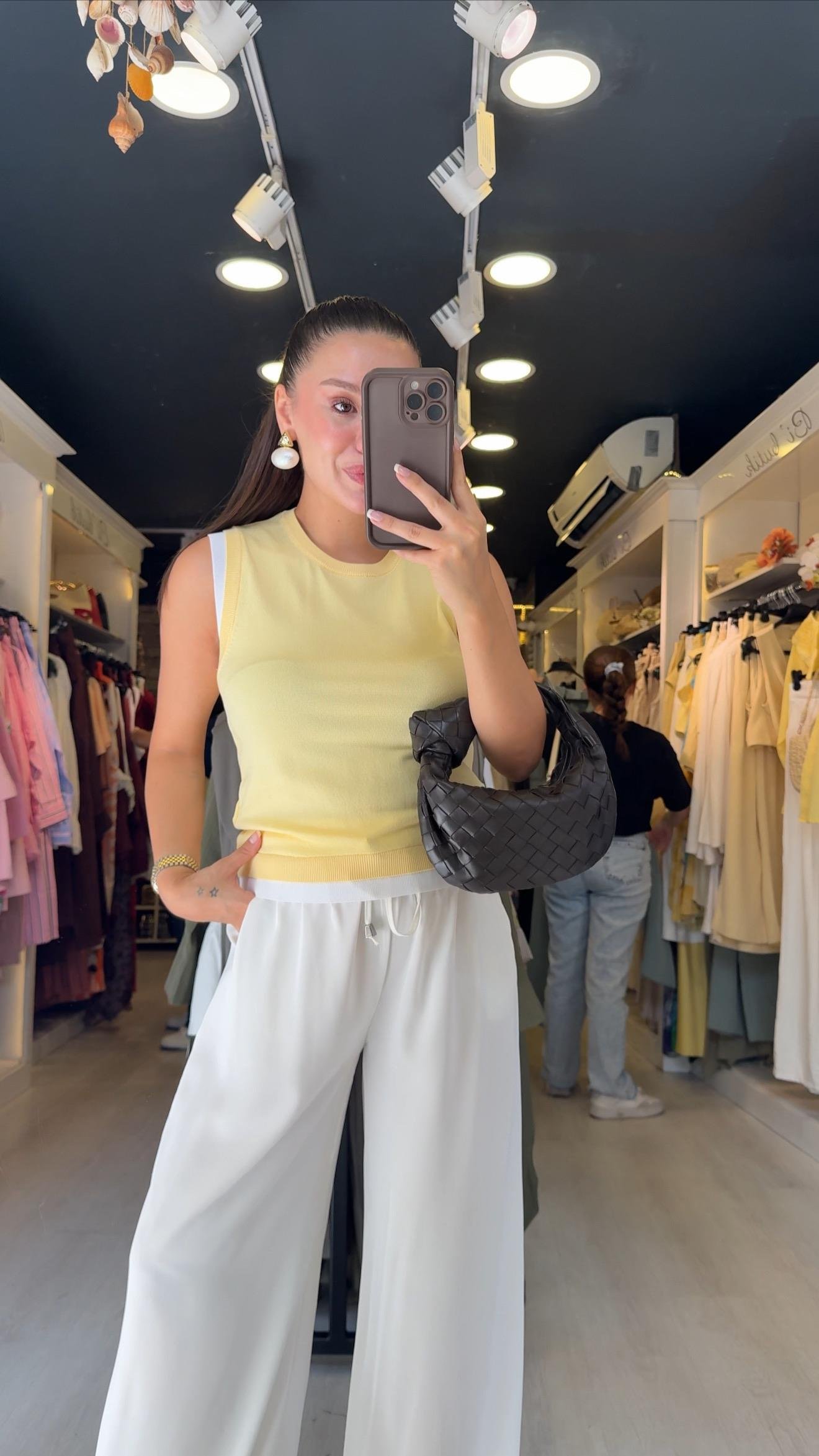 Sarı Beyaz Çift Görünümlü Dilvin Triko Bluz