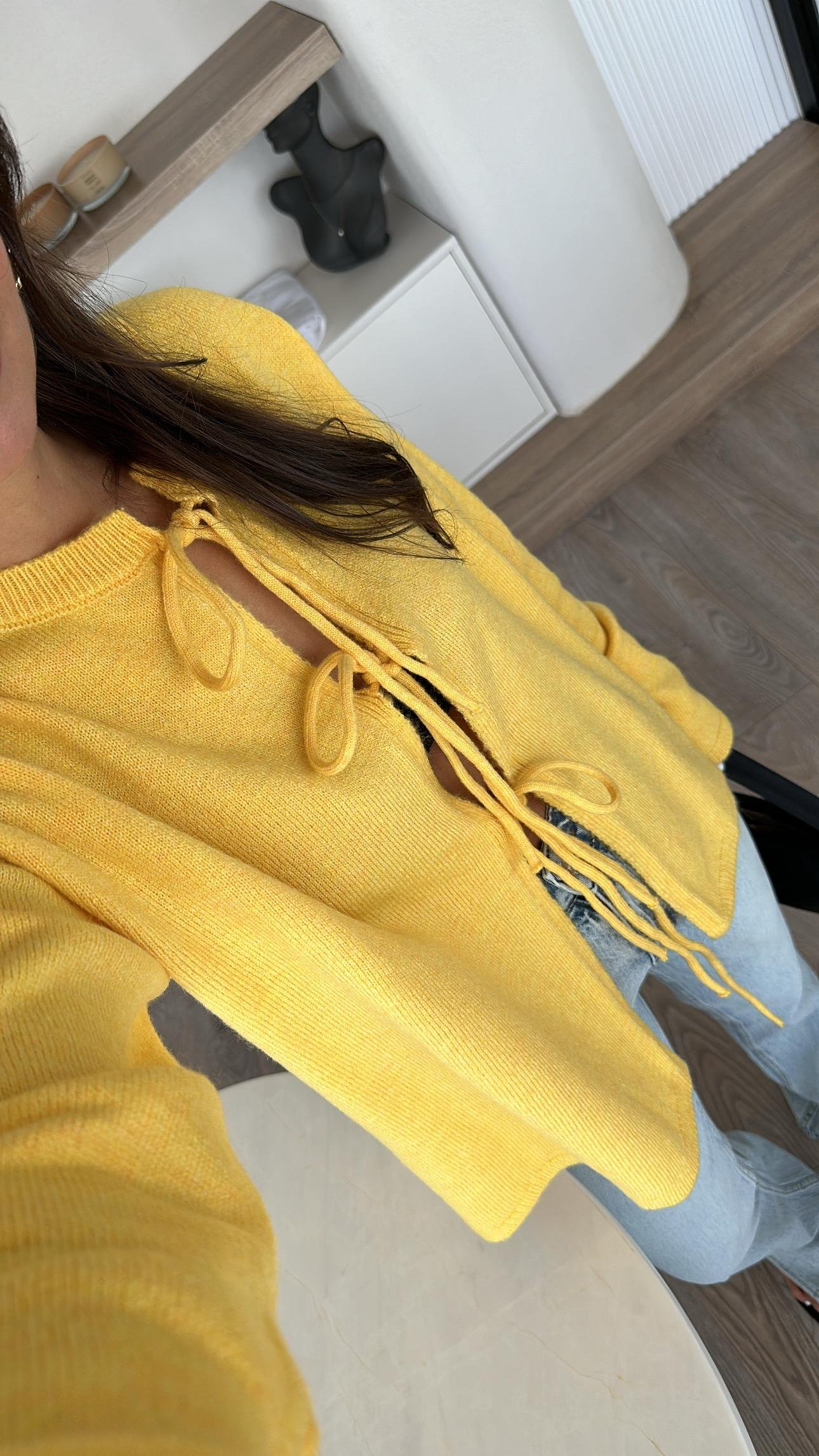 Sarı Ön Bağlama Detaylı Triko Ravi Hırka 