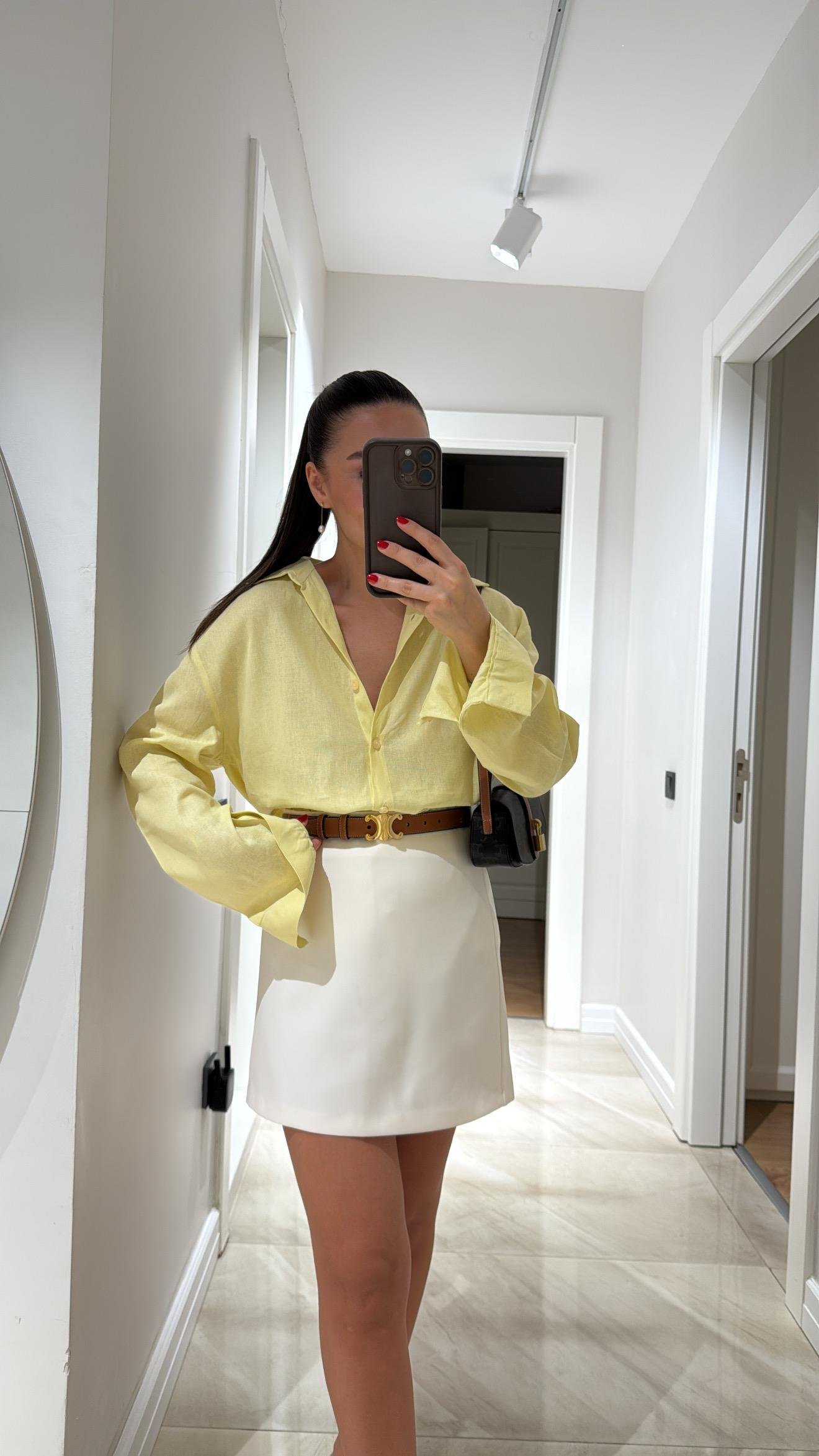 Sarı Ön Düğmeli Marka Model Keten Gömlek