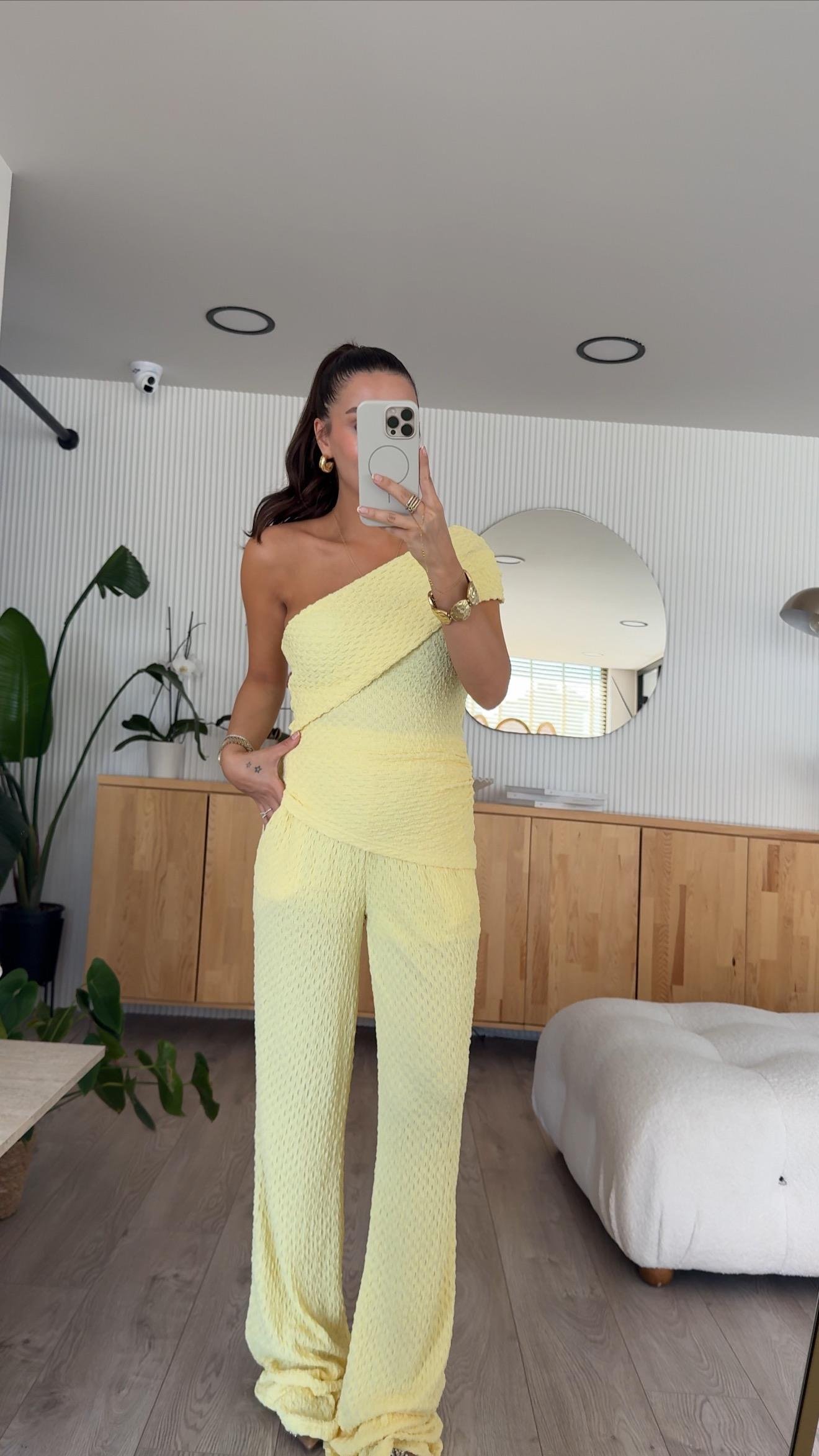 Sarı Tek Kol Dokulu Takım