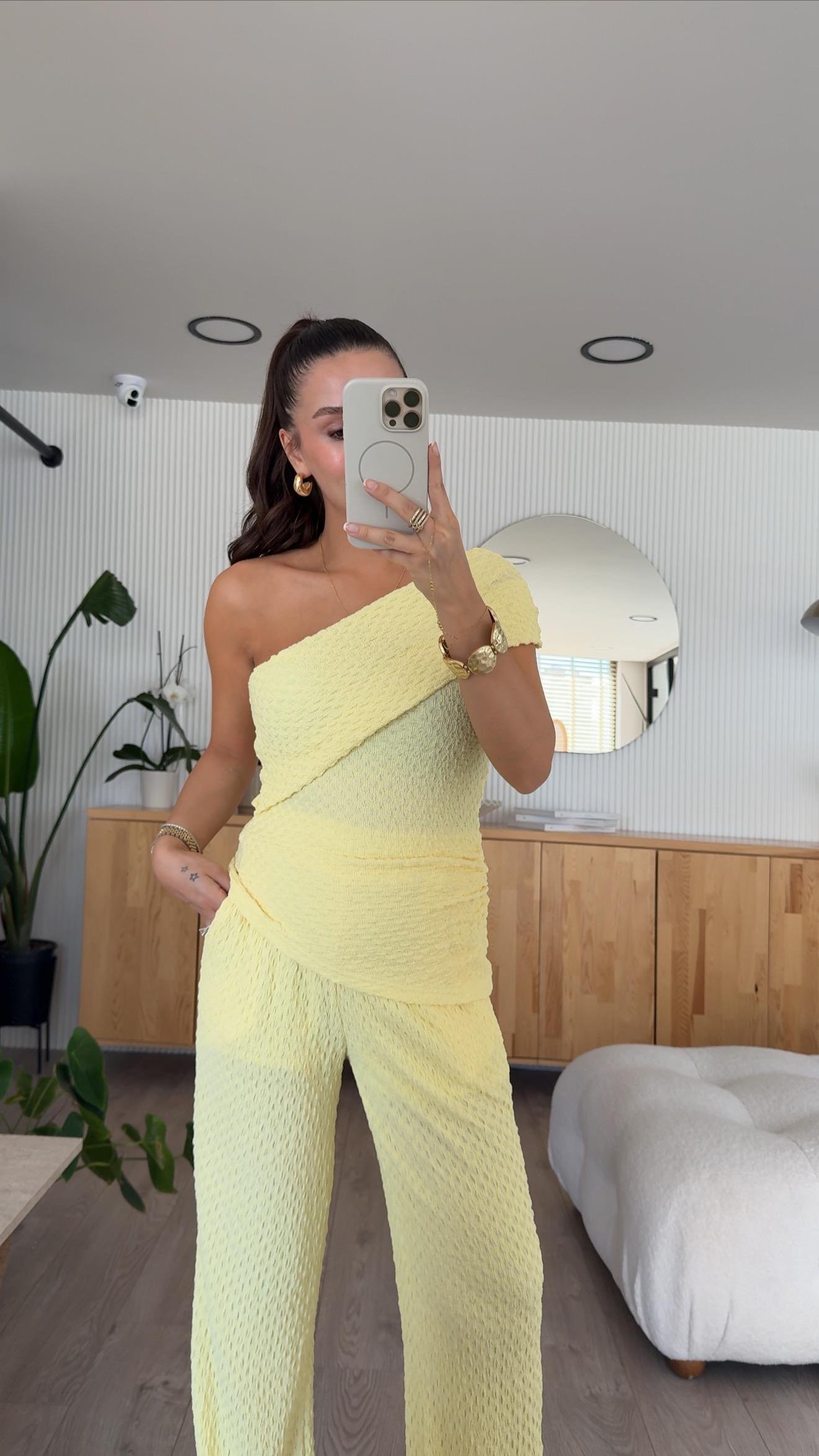 Sarı Tek Kol Dokulu Takım