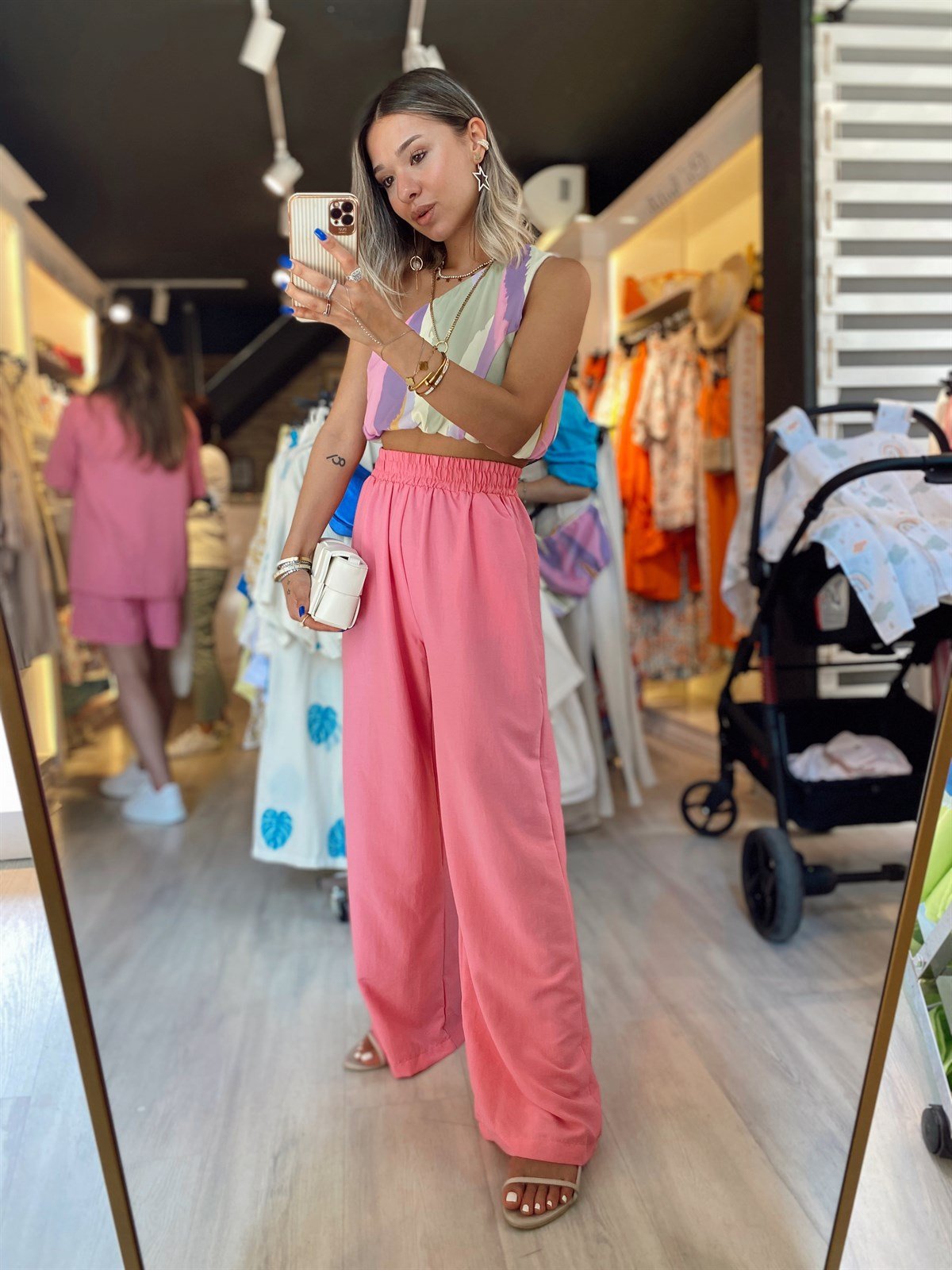 Şeker Pembe Beli Lastikli Bol Paça Pantolon