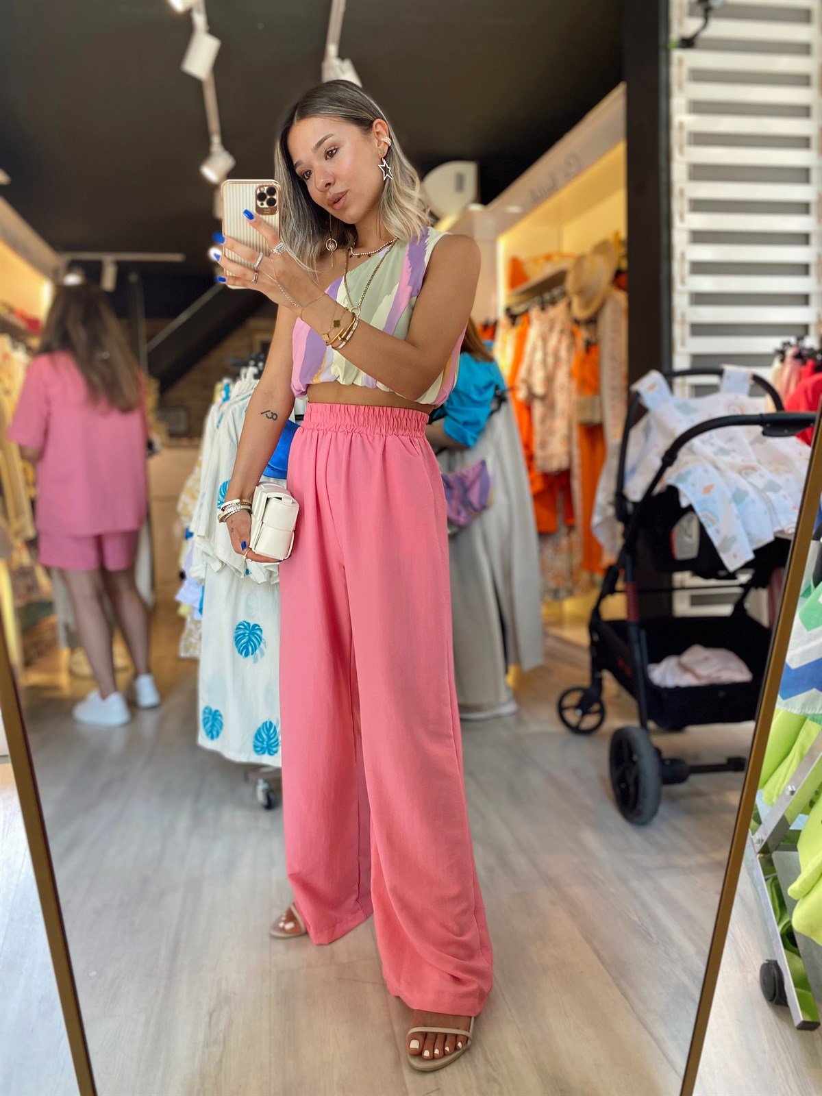 Şeker Pembe Beli Lastikli Bol Paça Pantolon