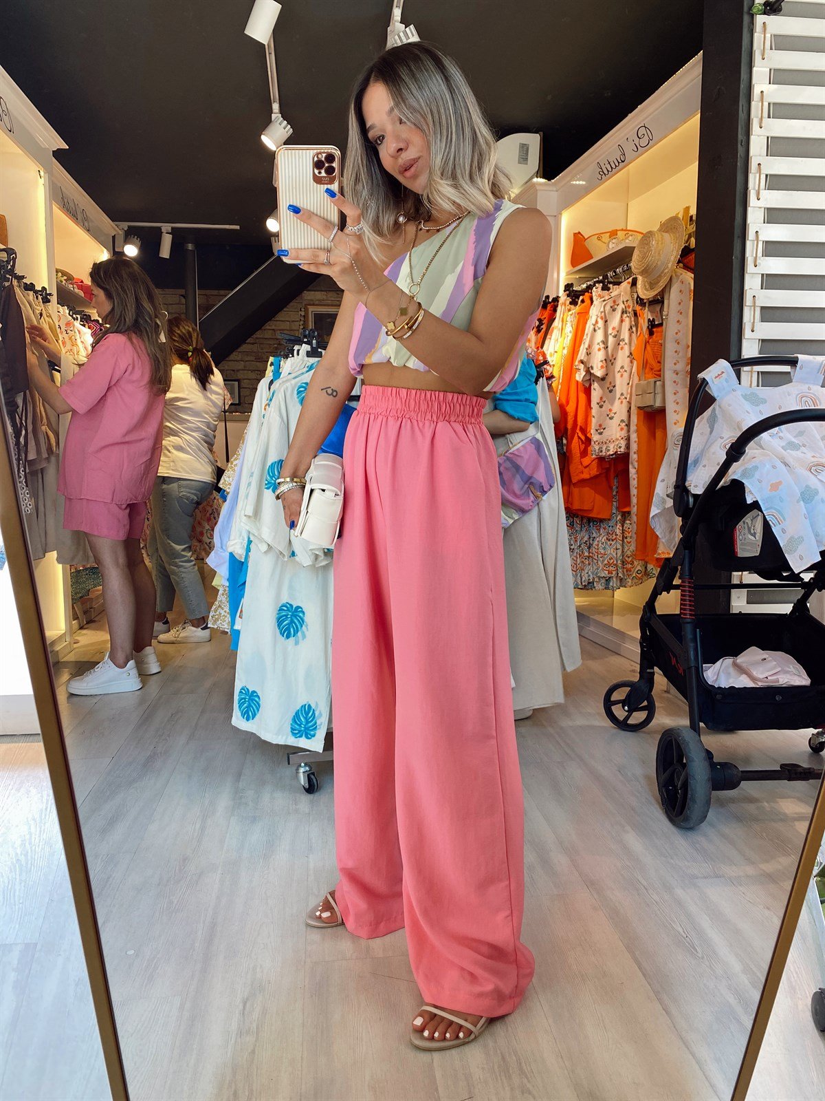 Şeker Pembe Beli Lastikli Bol Paça Pantolon
