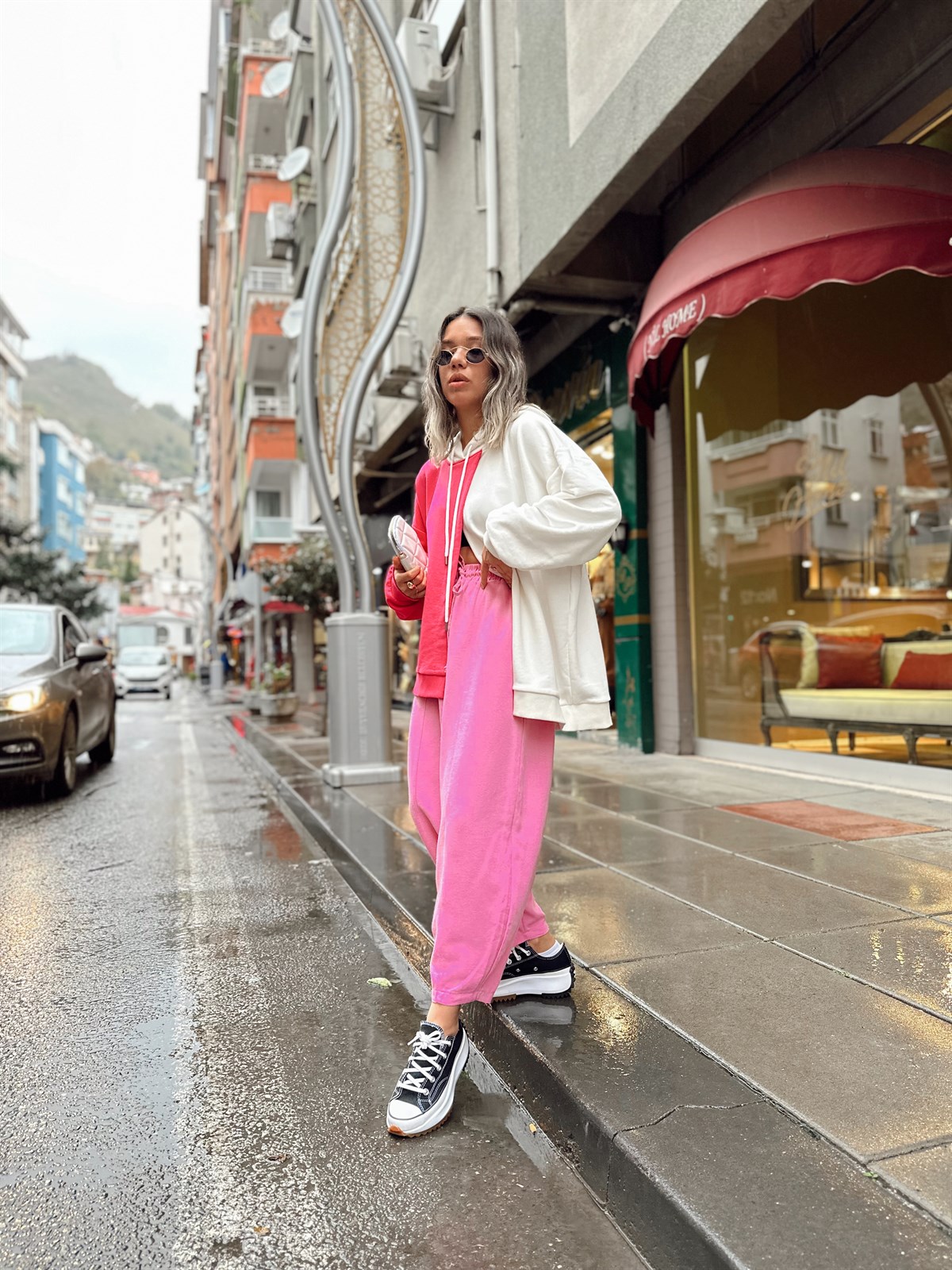 Şeker Pembe Beli Lastikli Ön Dikiş Detaylı Keten Şalvar Pantolon 