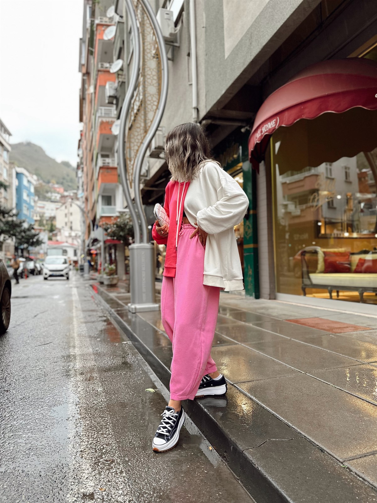 Şeker Pembe Beli Lastikli Ön Dikiş Detaylı Keten Şalvar Pantolon 