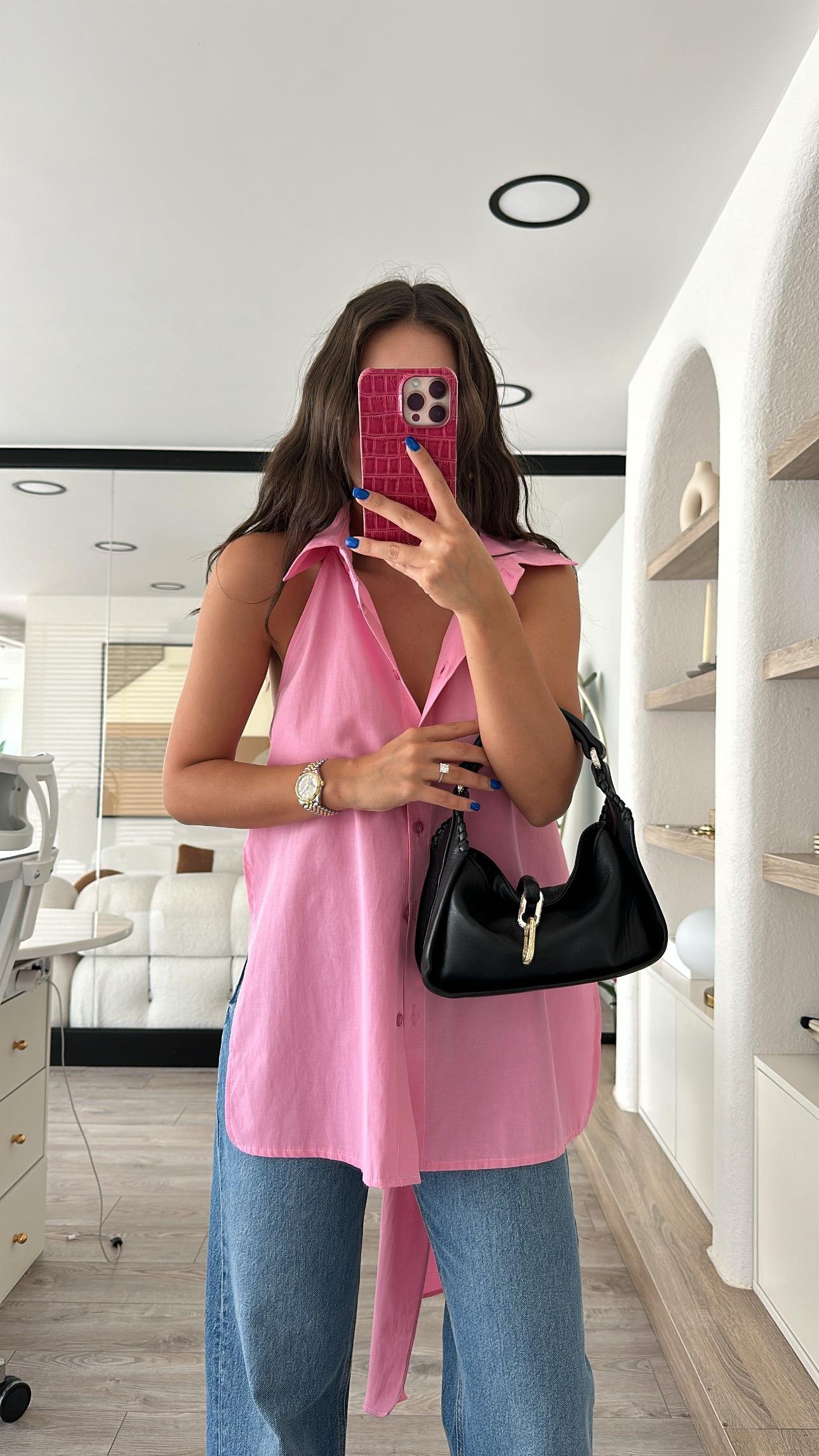 Şeker Pembe Sırt Bağlamalı Gömlek