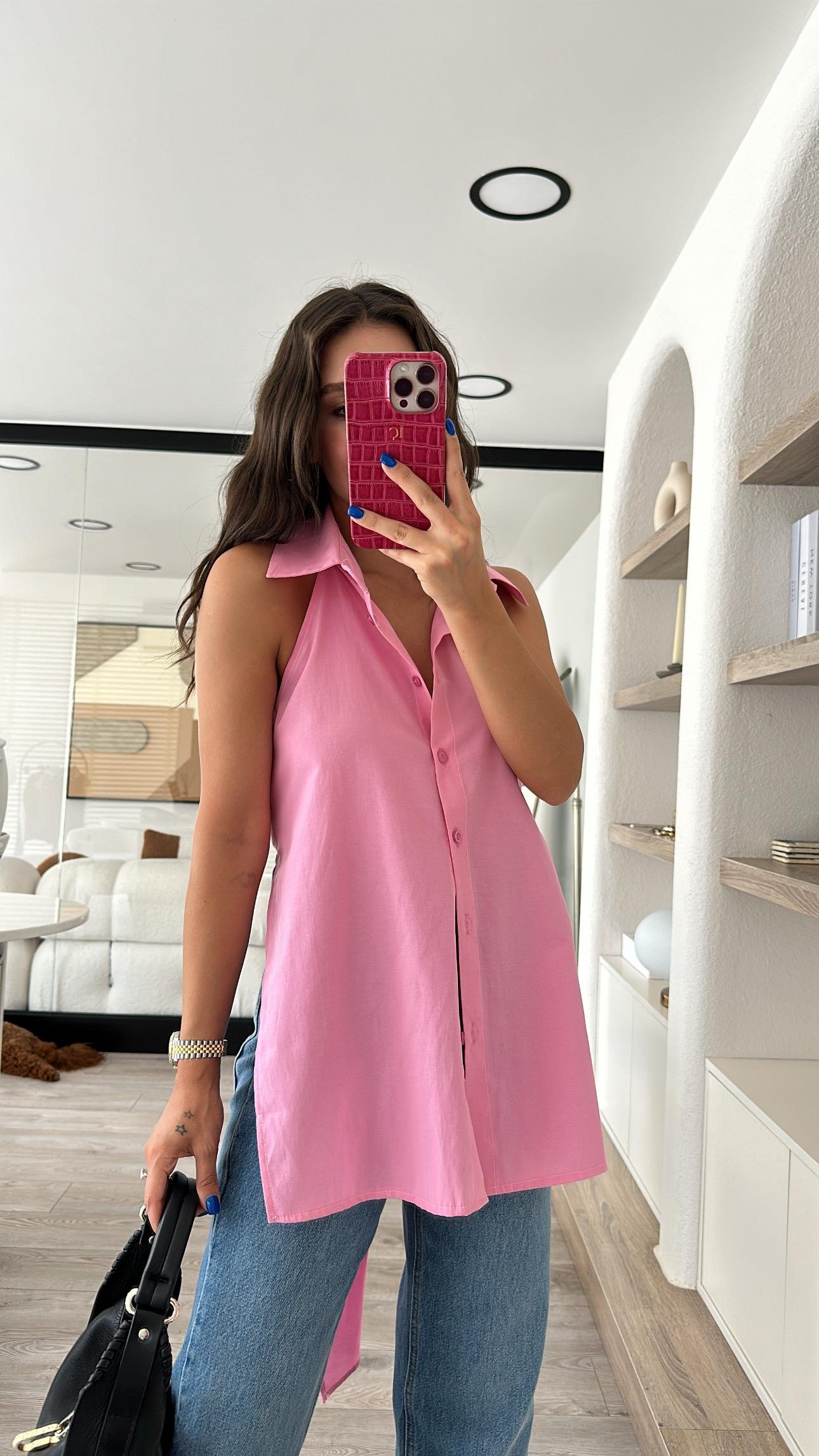 Şeker Pembe Sırt Bağlamalı Gömlek