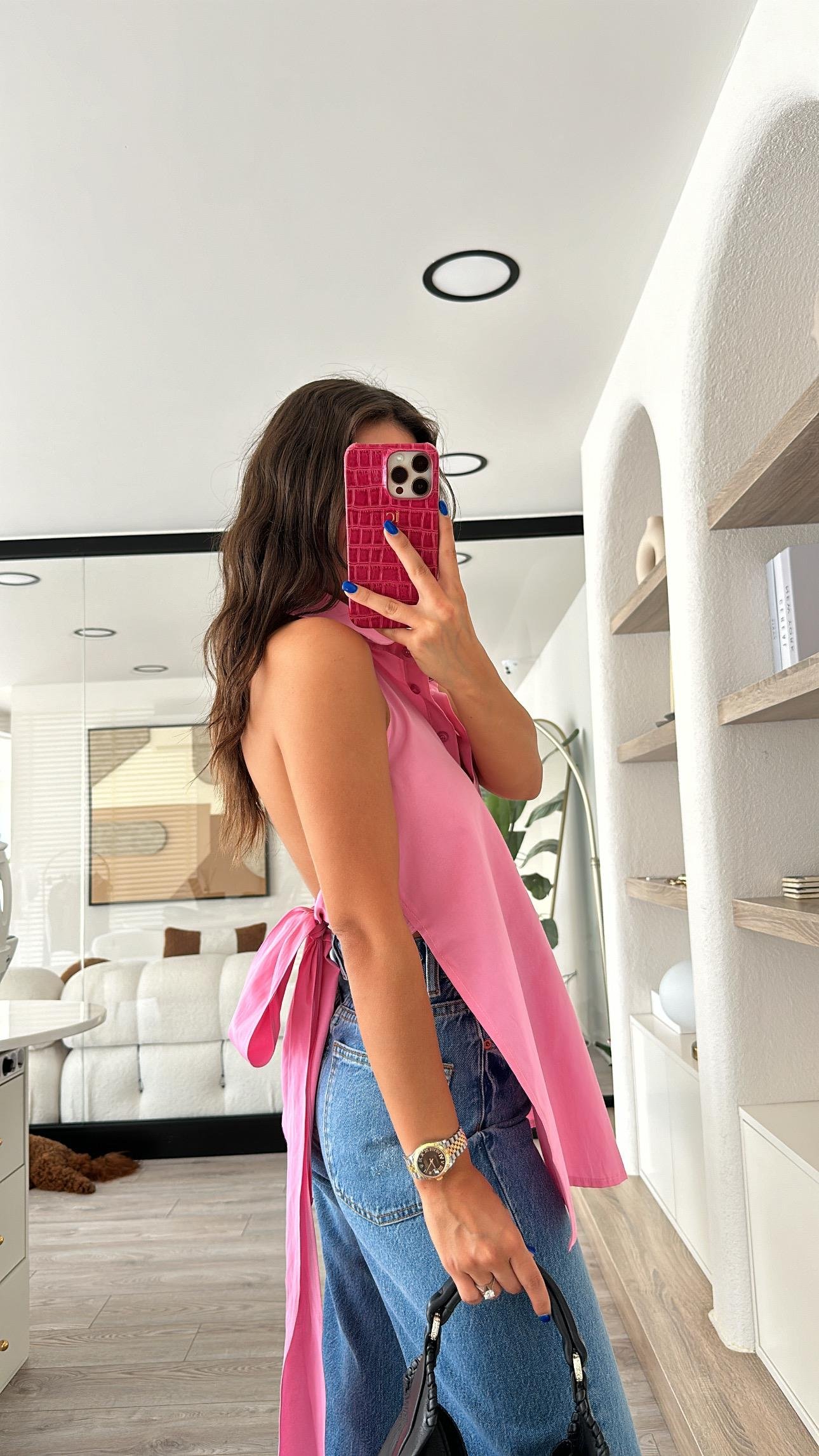 Şeker Pembe Sırt Bağlamalı Gömlek