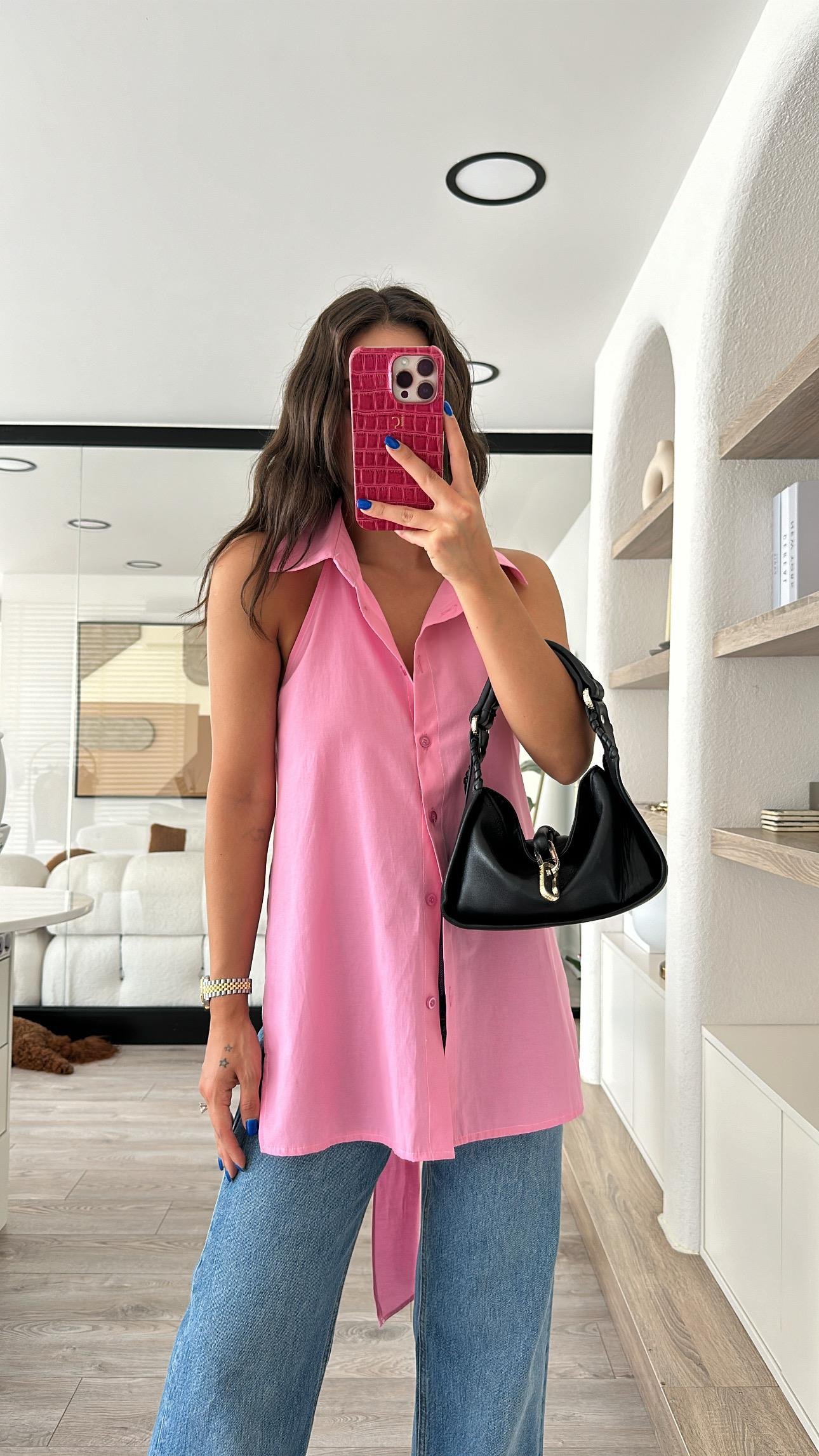 Şeker Pembe Sırt Bağlamalı Gömlek