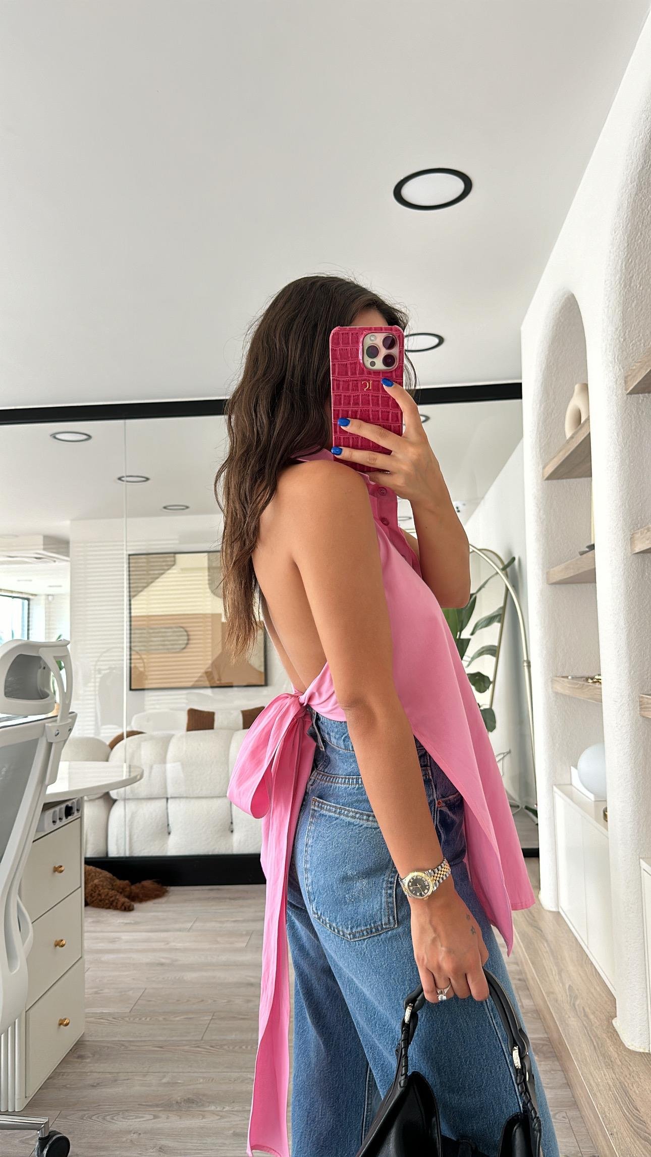 Şeker Pembe Sırt Bağlamalı Gömlek