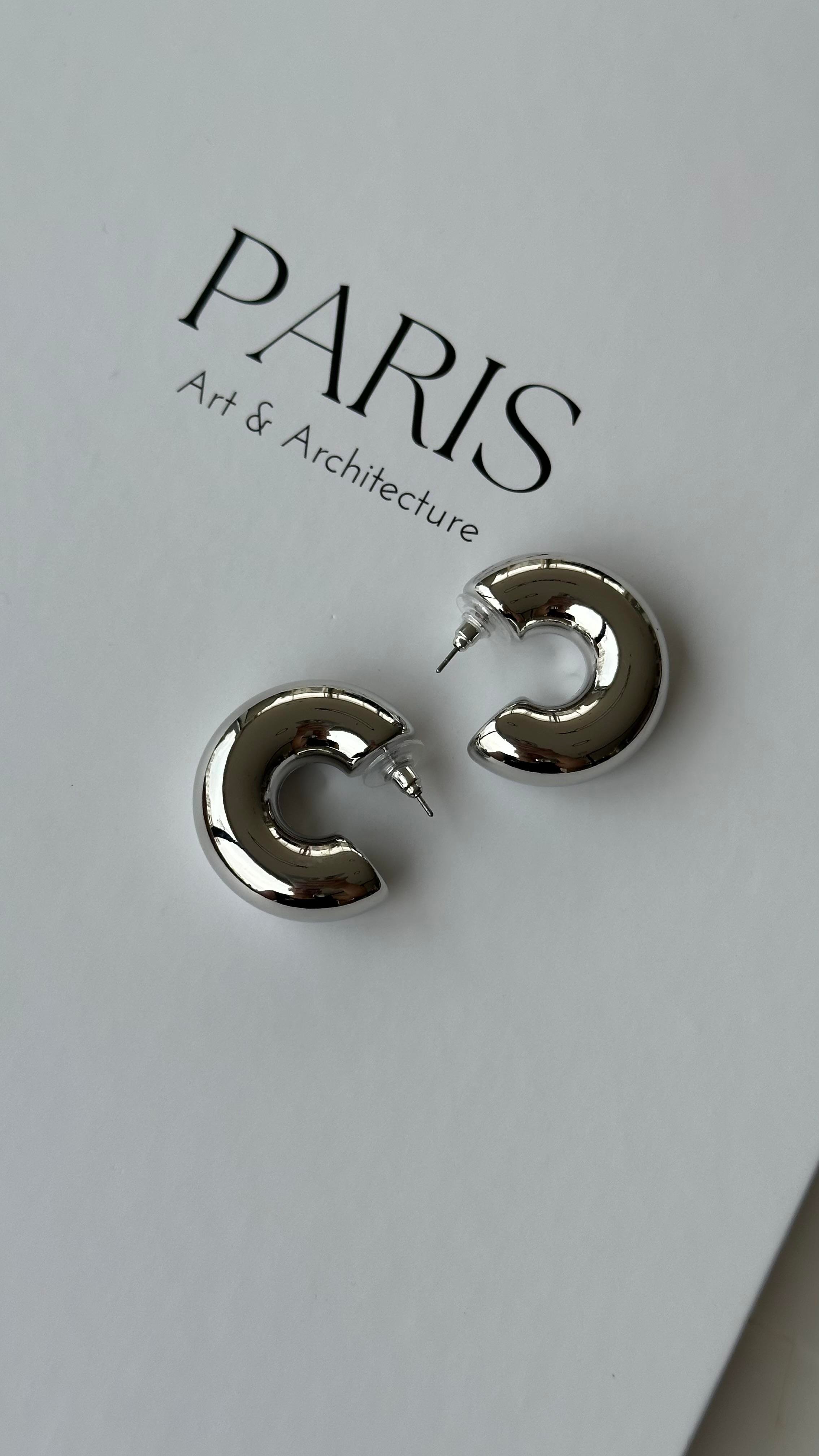 Silver C Şekli Büyük Boru Küpe