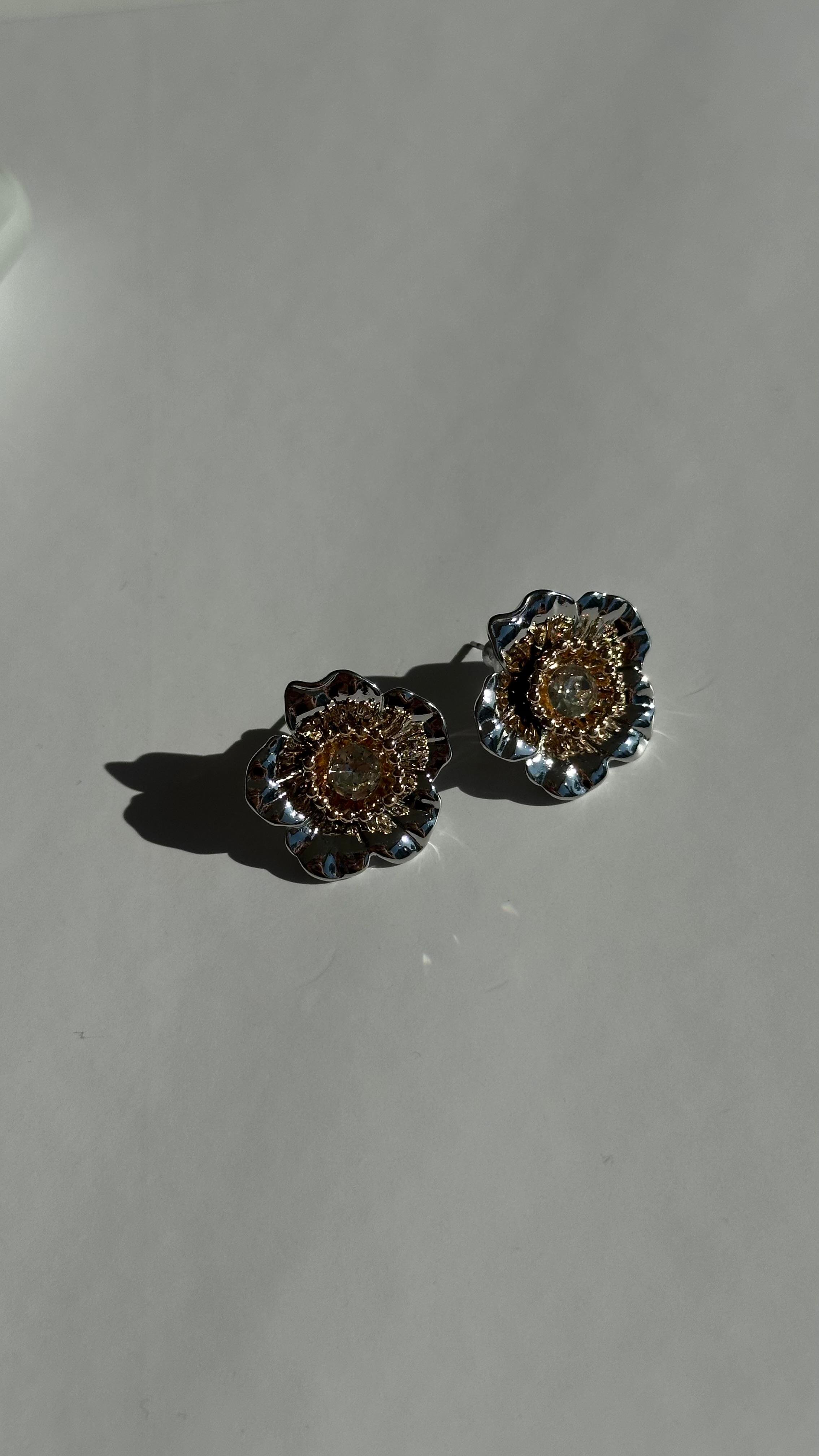 Silver Gold Çiçek Küpe