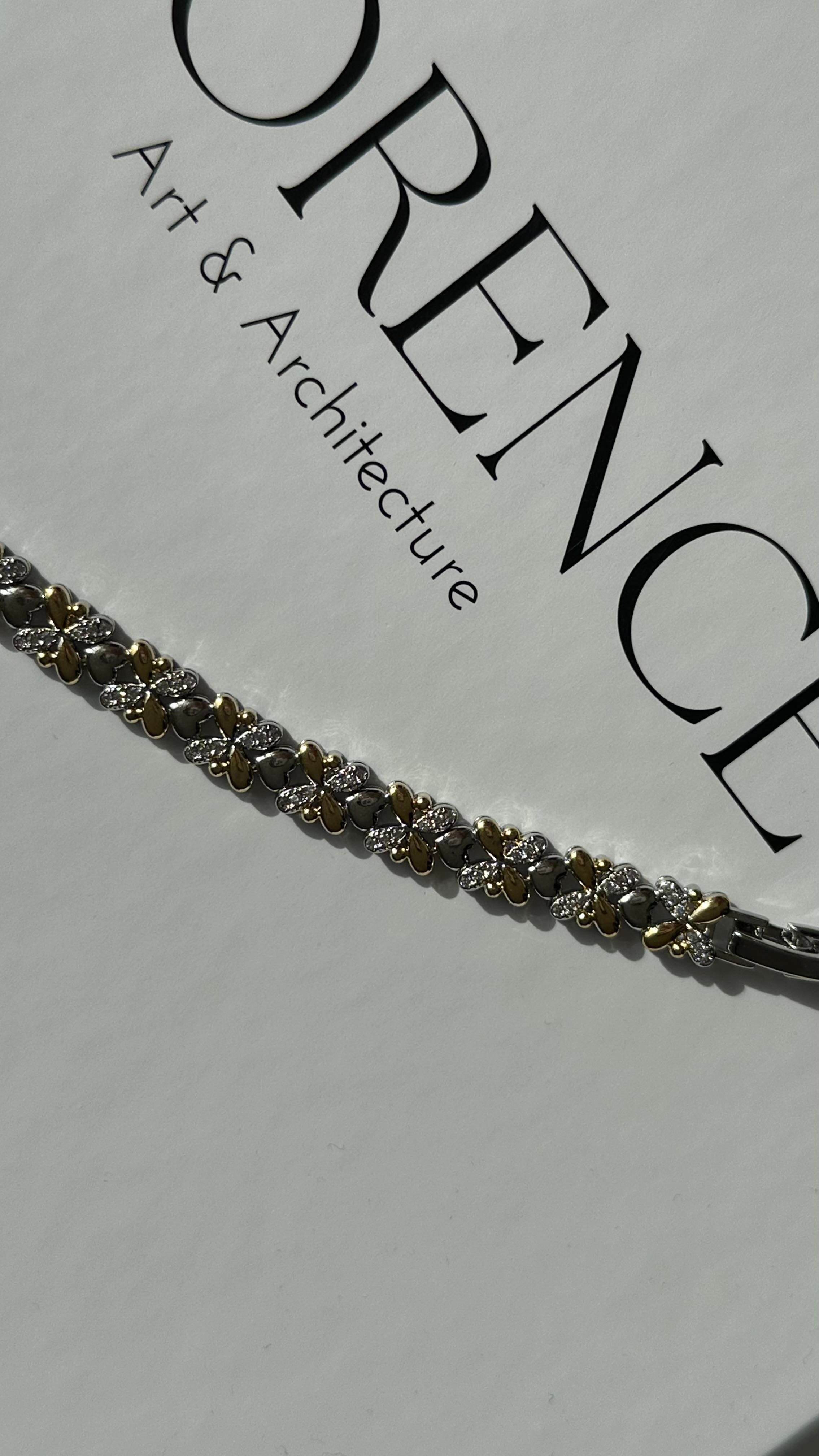 Silver Gold Çiçekli Bileklik