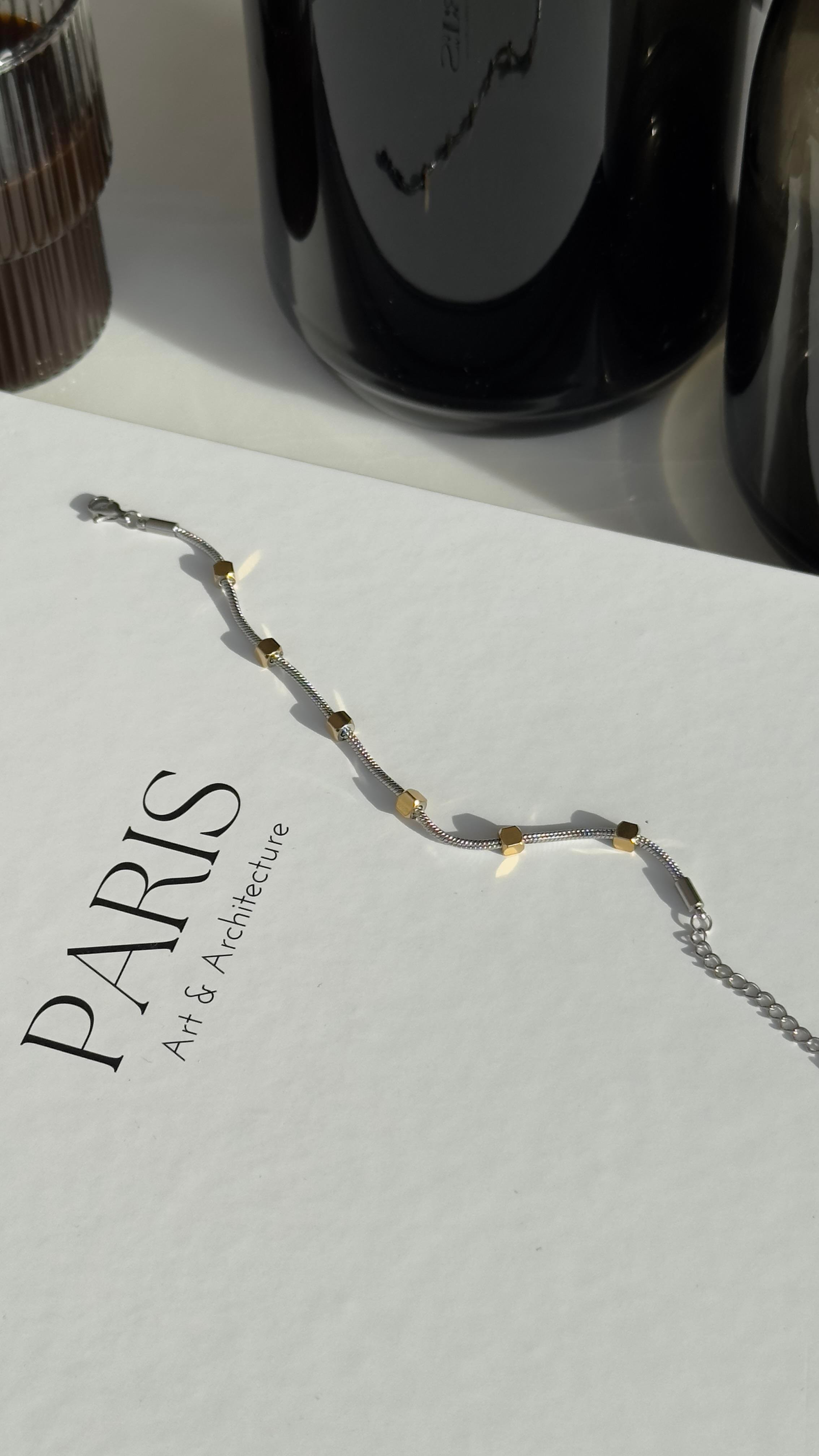 Silver Gold Küp Taşlı Bileklik