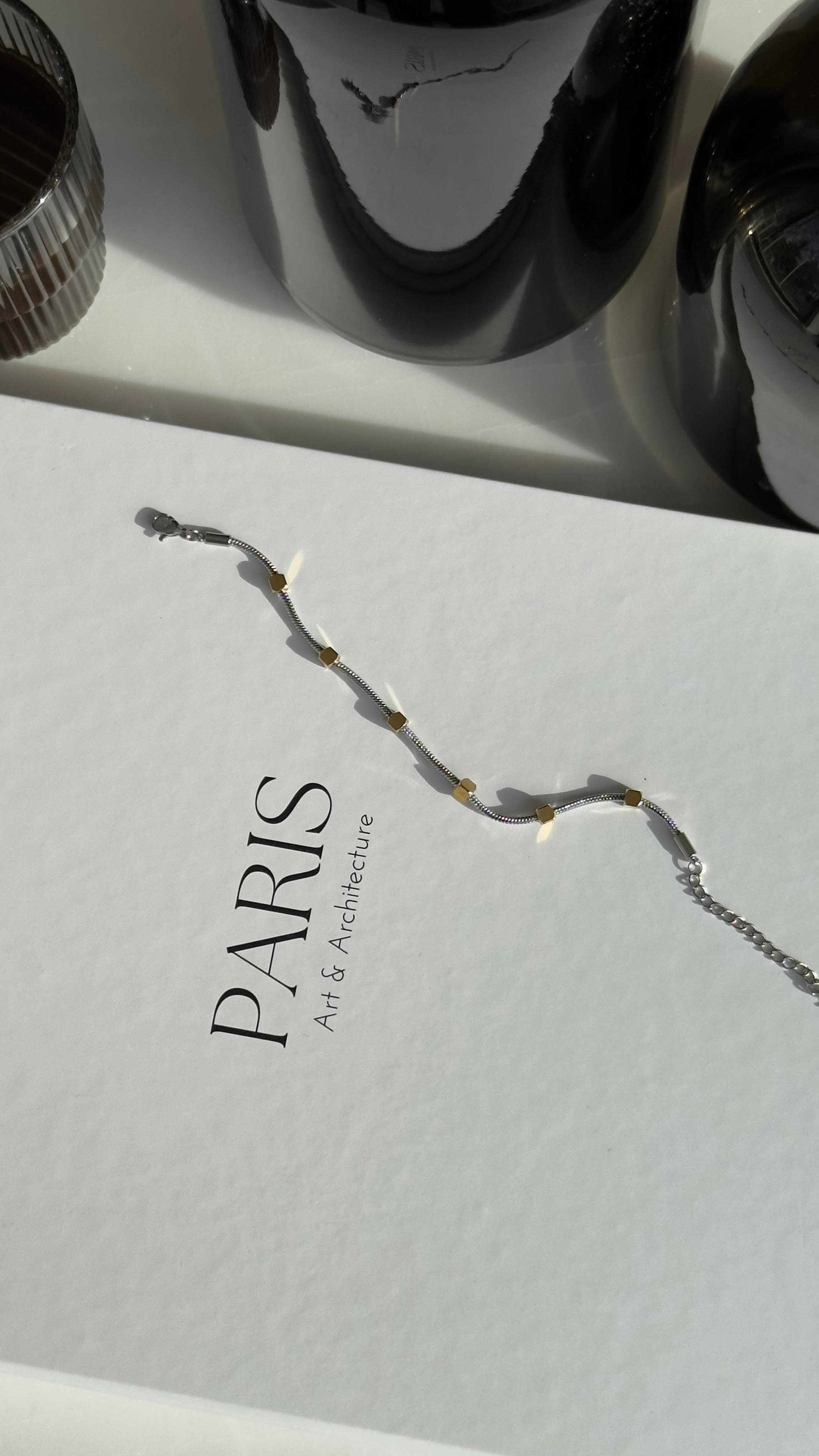 Silver Gold Küp Taşlı Bileklik