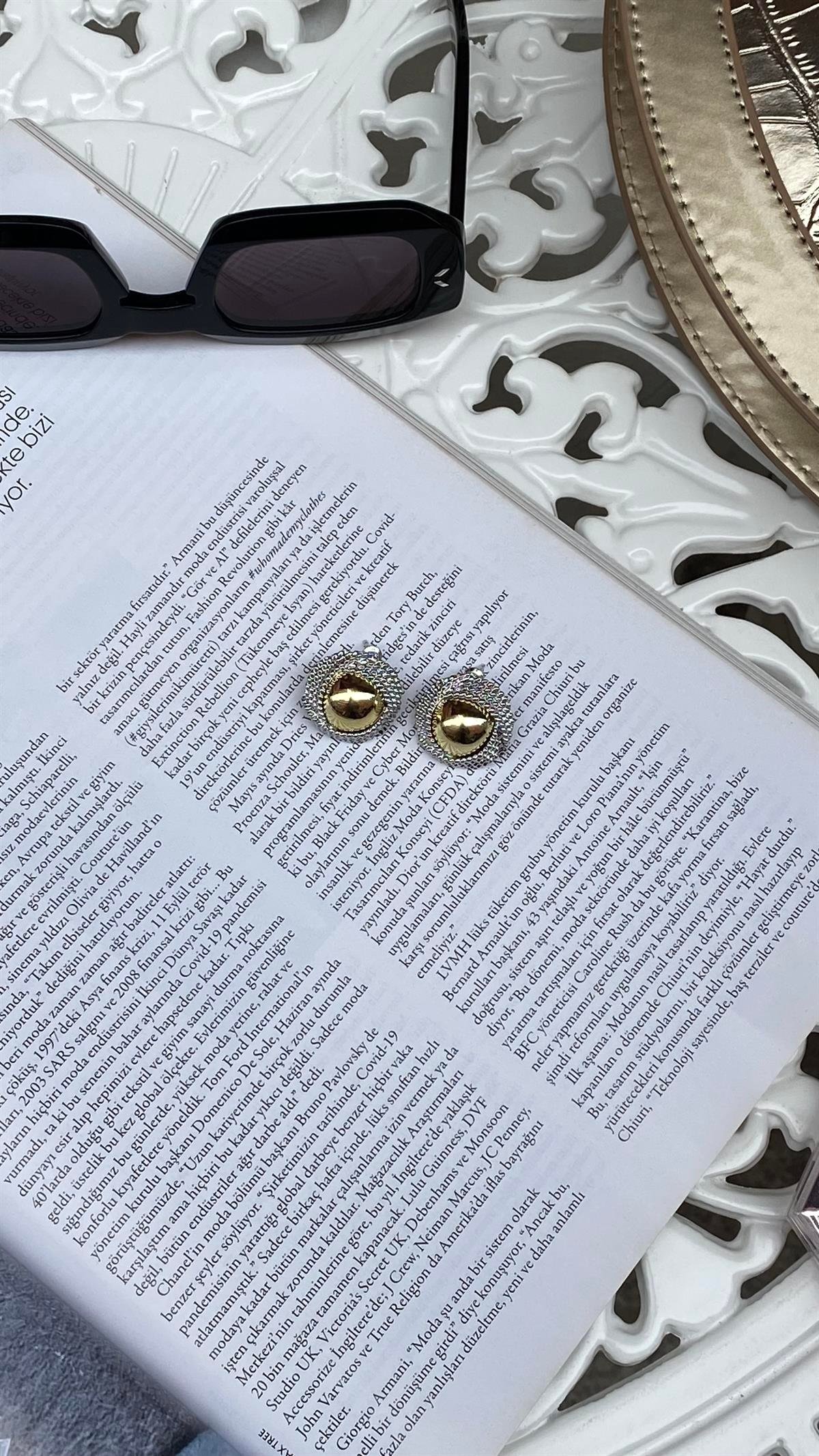 Silver Gold Yuvarlak Küpe 