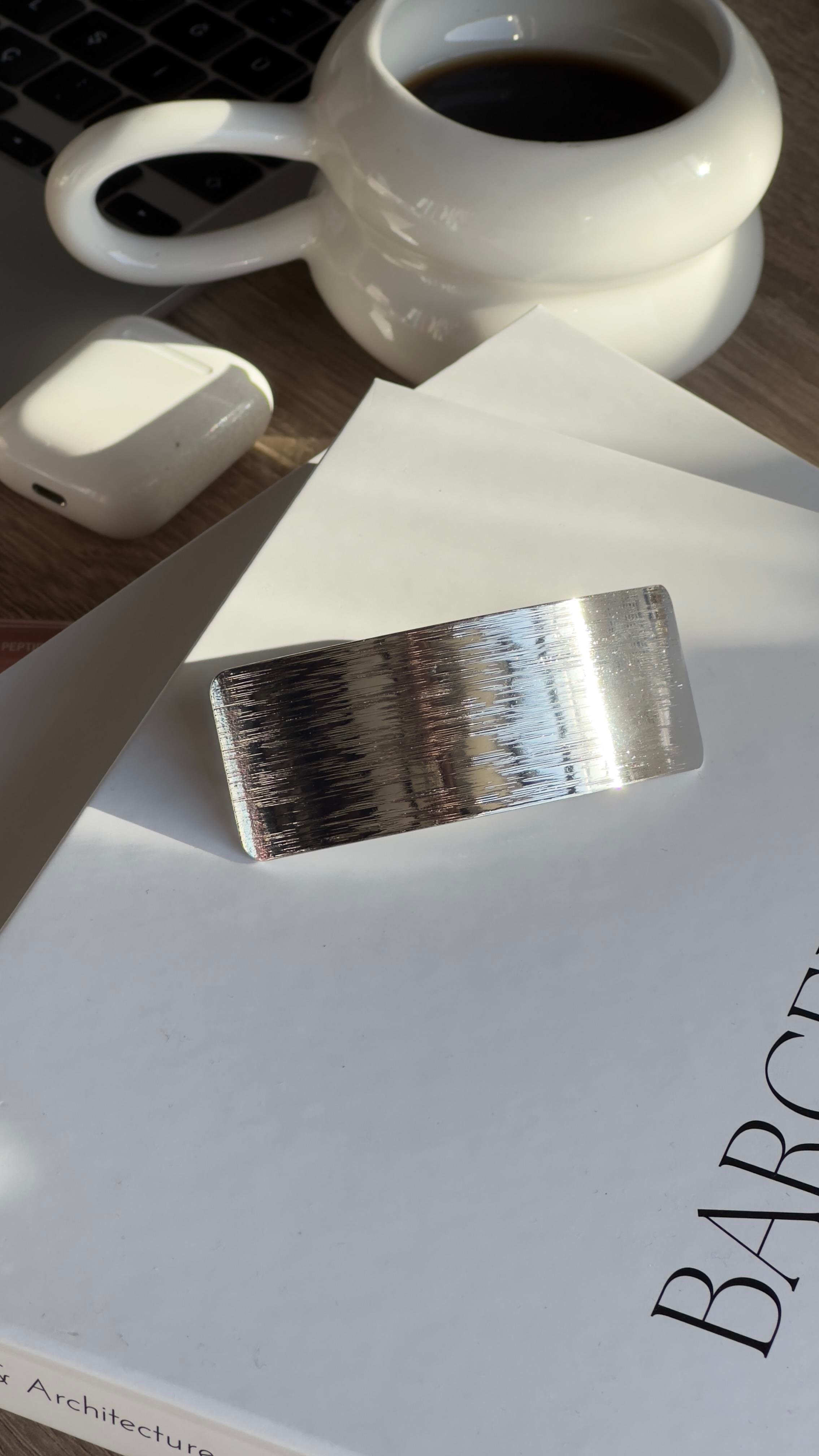 Silver Metal Plaka Klipsli Toka 