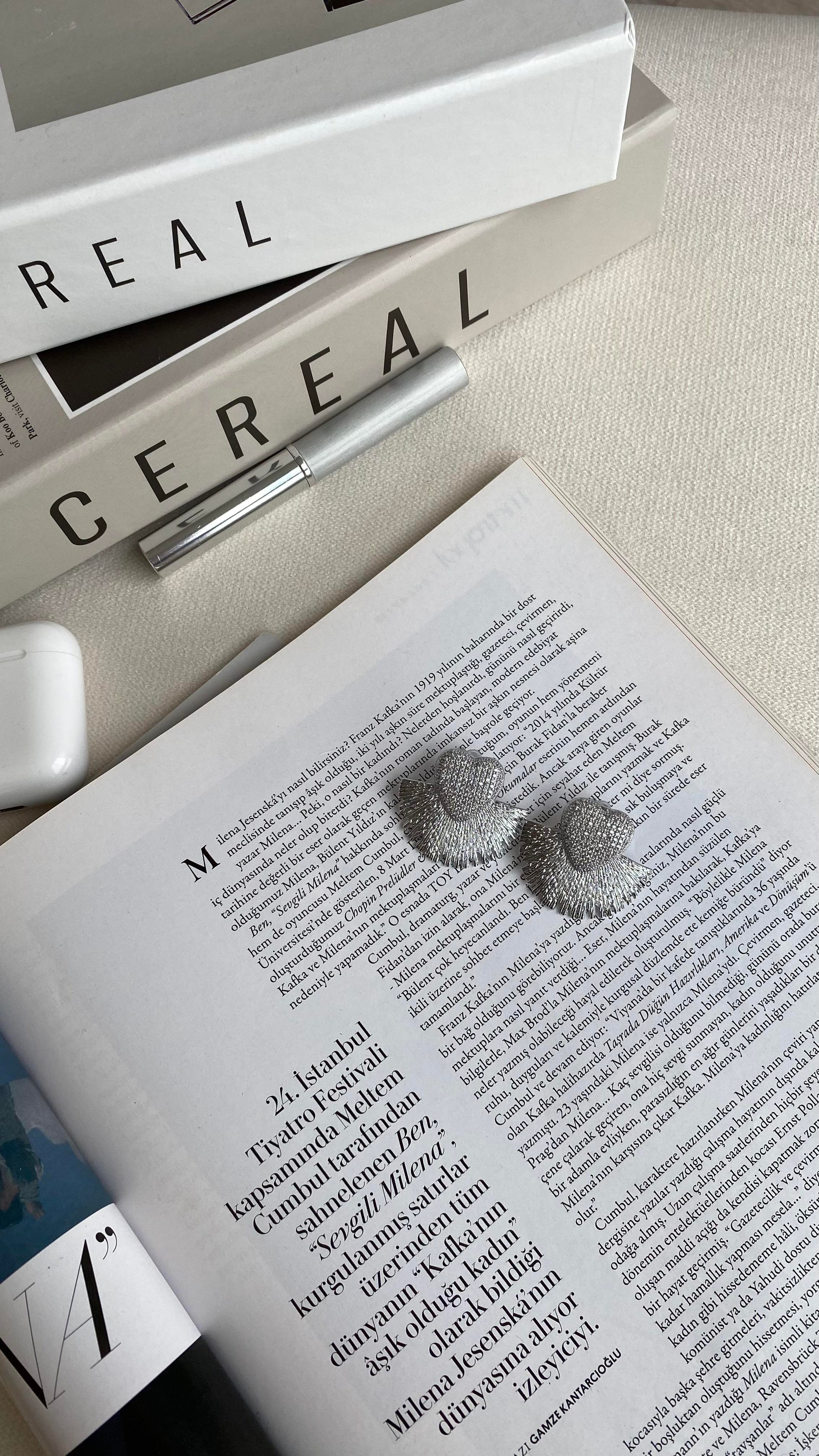 Silver Zirkon Taşlı Kalp Şekli Küpe