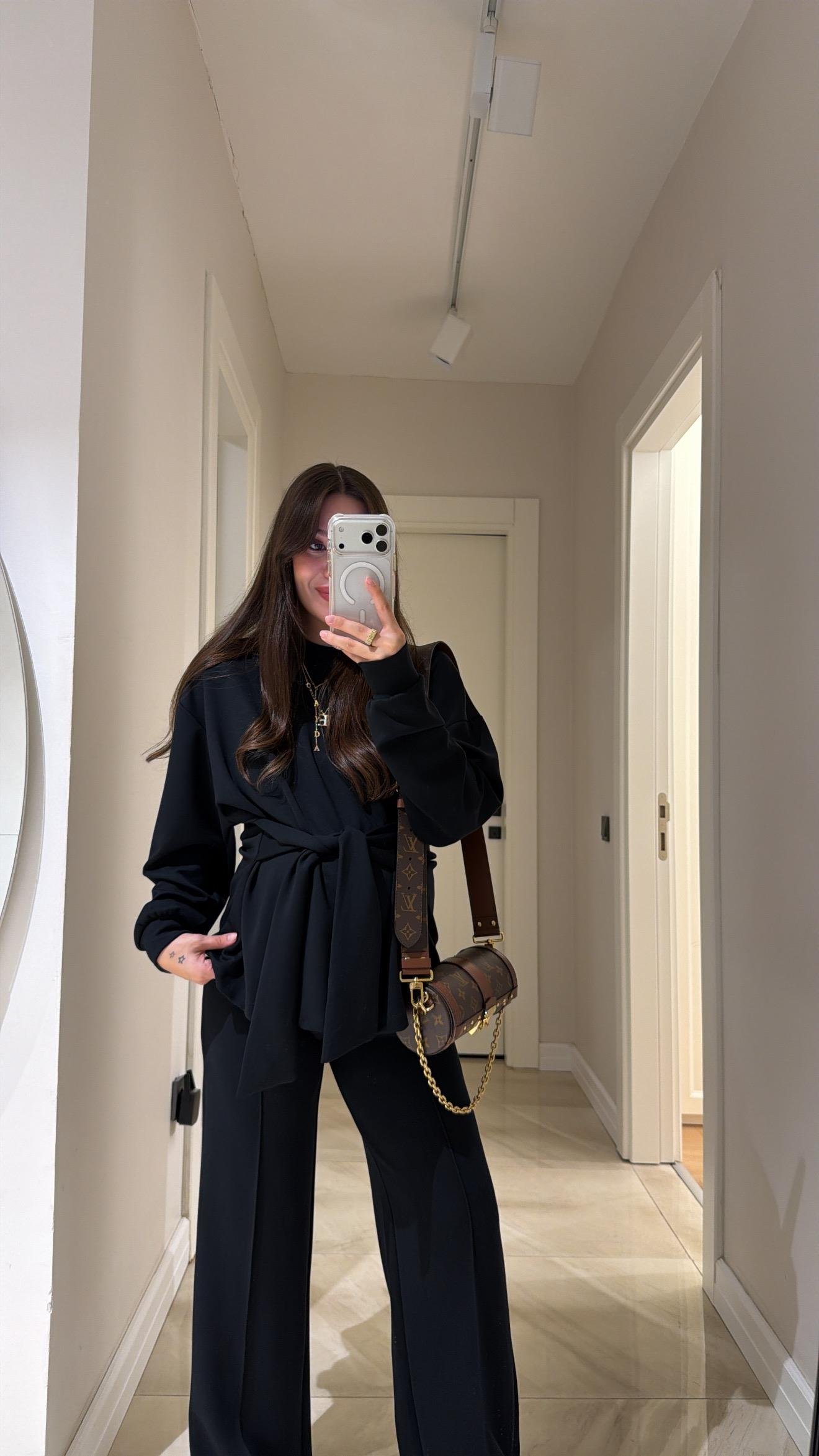 Siyah Bağlama Detaylı Sweat Pantolon Takım 